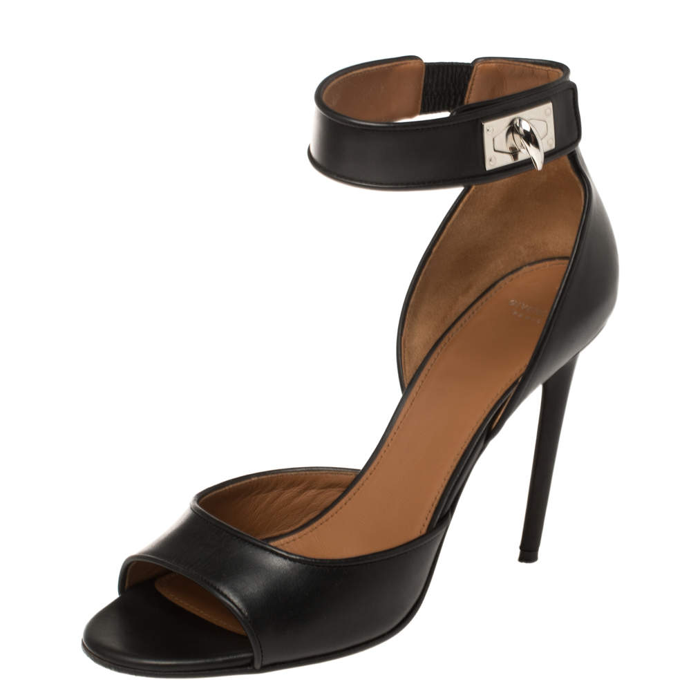 Givenchy Black Leather Shark Tooth Ankle Strap Sandals Size 40