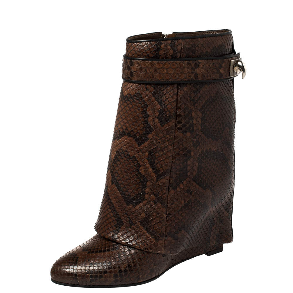 Givenchy Brown/Black Python Sharklock Ankle Boots Size 36