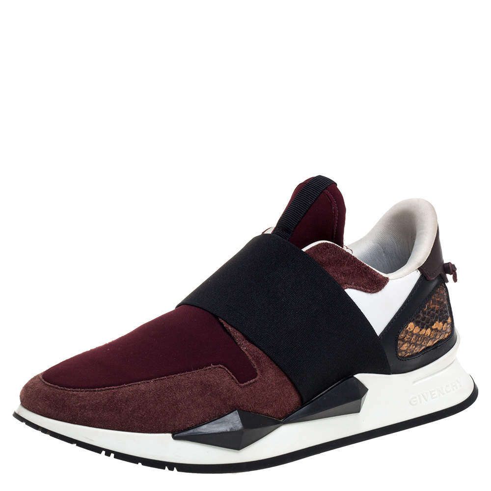 مملوكة مسبقًا Givenchy Burgundy/Black Suede, Leather And Stretch Fabric Active Low Top Sneaker Size 38