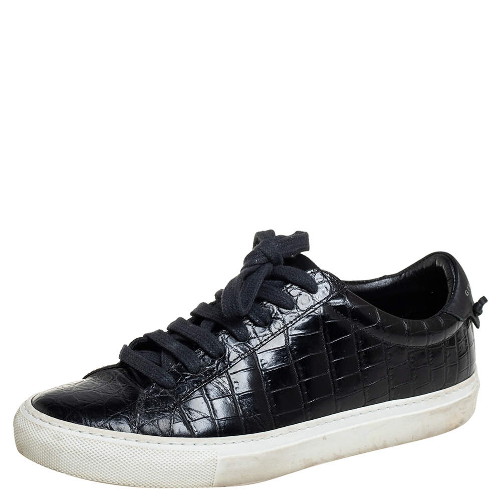 Pre Owned Givenchy Black Croc Embossed Leather Urban Street Sneakers Size 38