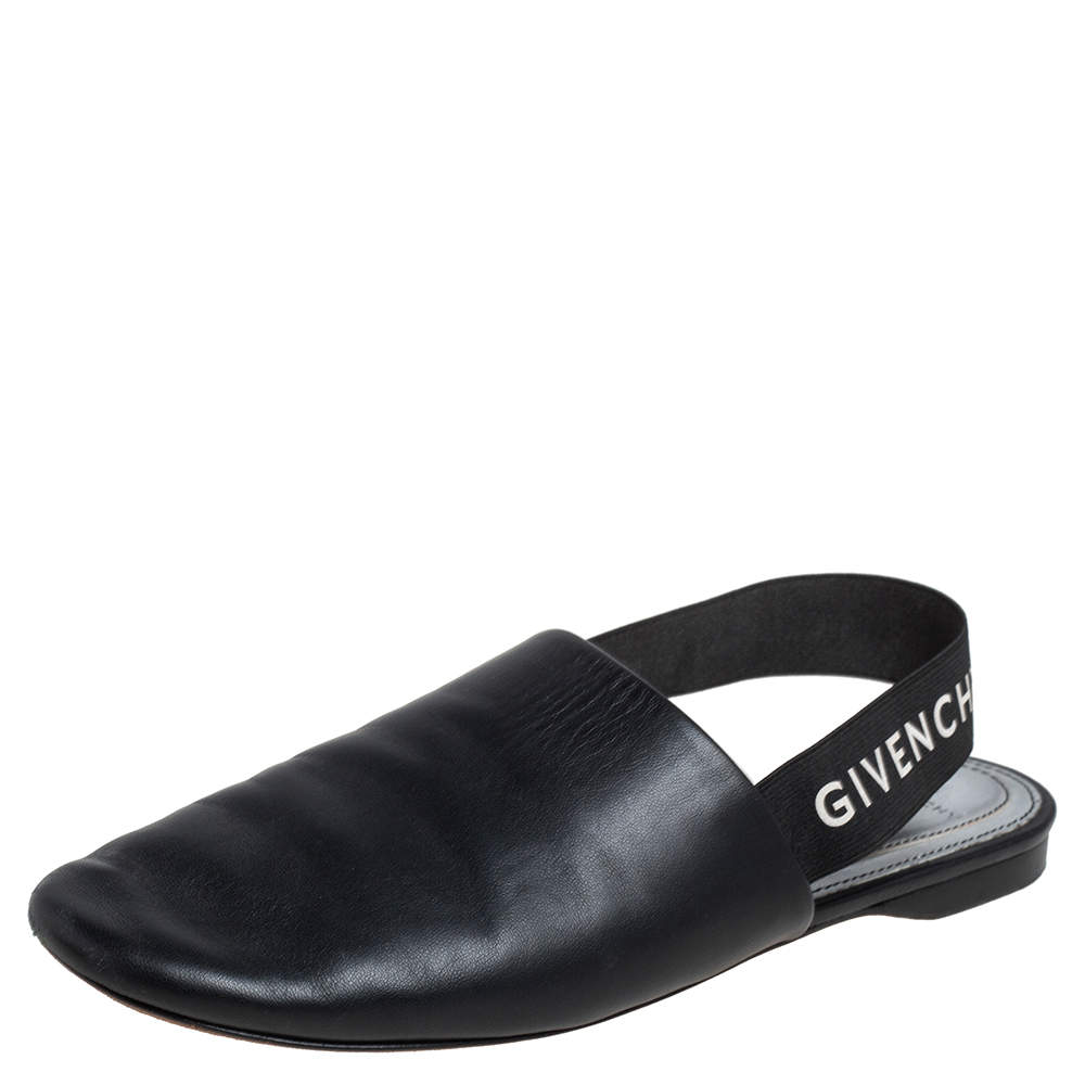 Pre Owned Givenchy Black Leather Rivington Slingback Mules Size 37