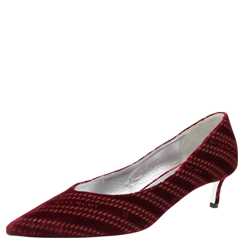 مملوكة مسبقًا حذاء كعب عالي جيفنشي قطيفة عنابي مقدمة مدببة مقاس 37