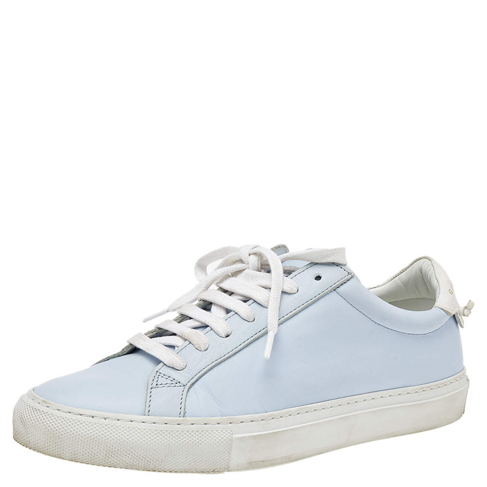 Pre Owned Givenchy Baby Blue/White Leather Urban Street Low Top Sneakers Size 39.5