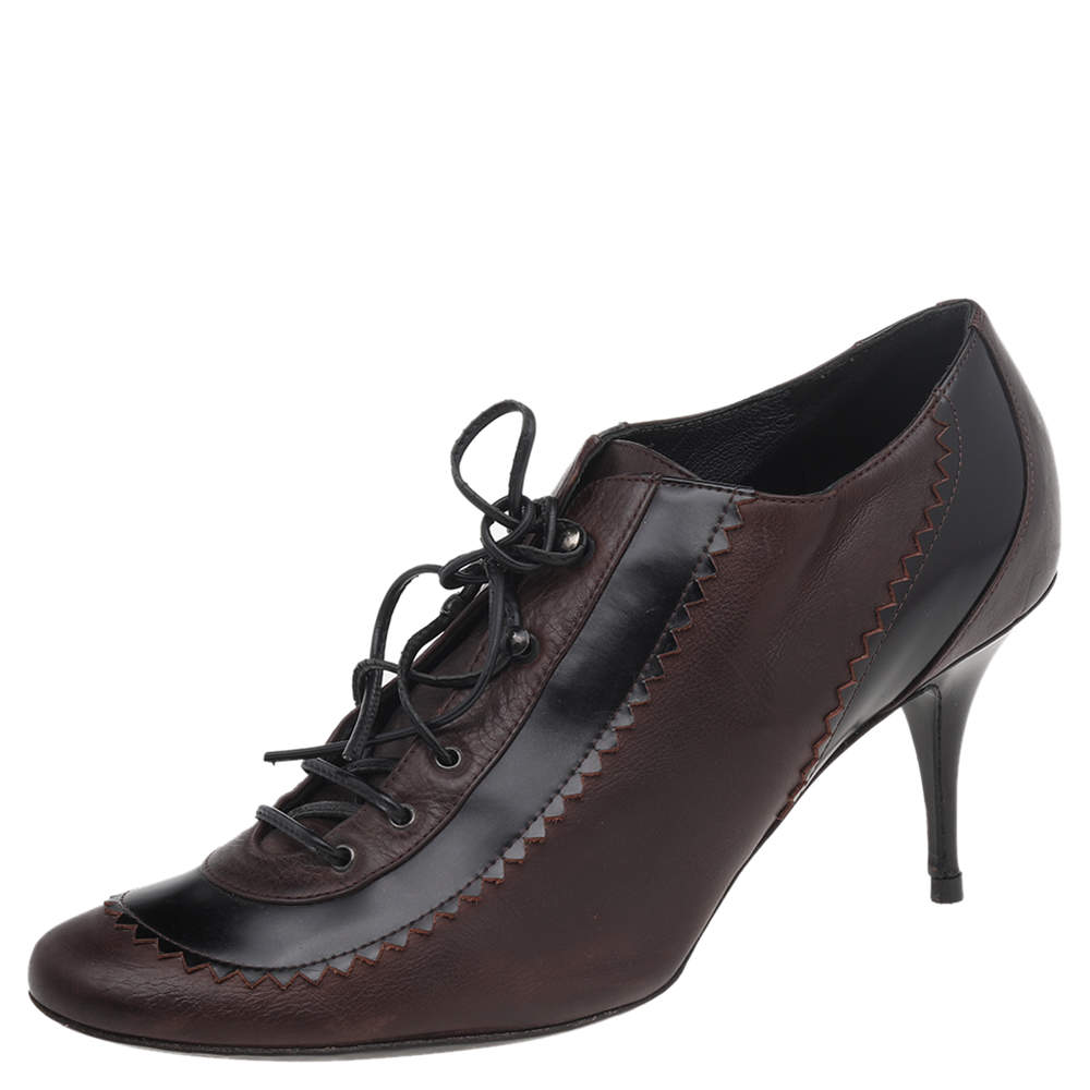 Givenchy Black/Brown Leather Lace Up Ankle Booties Size 39