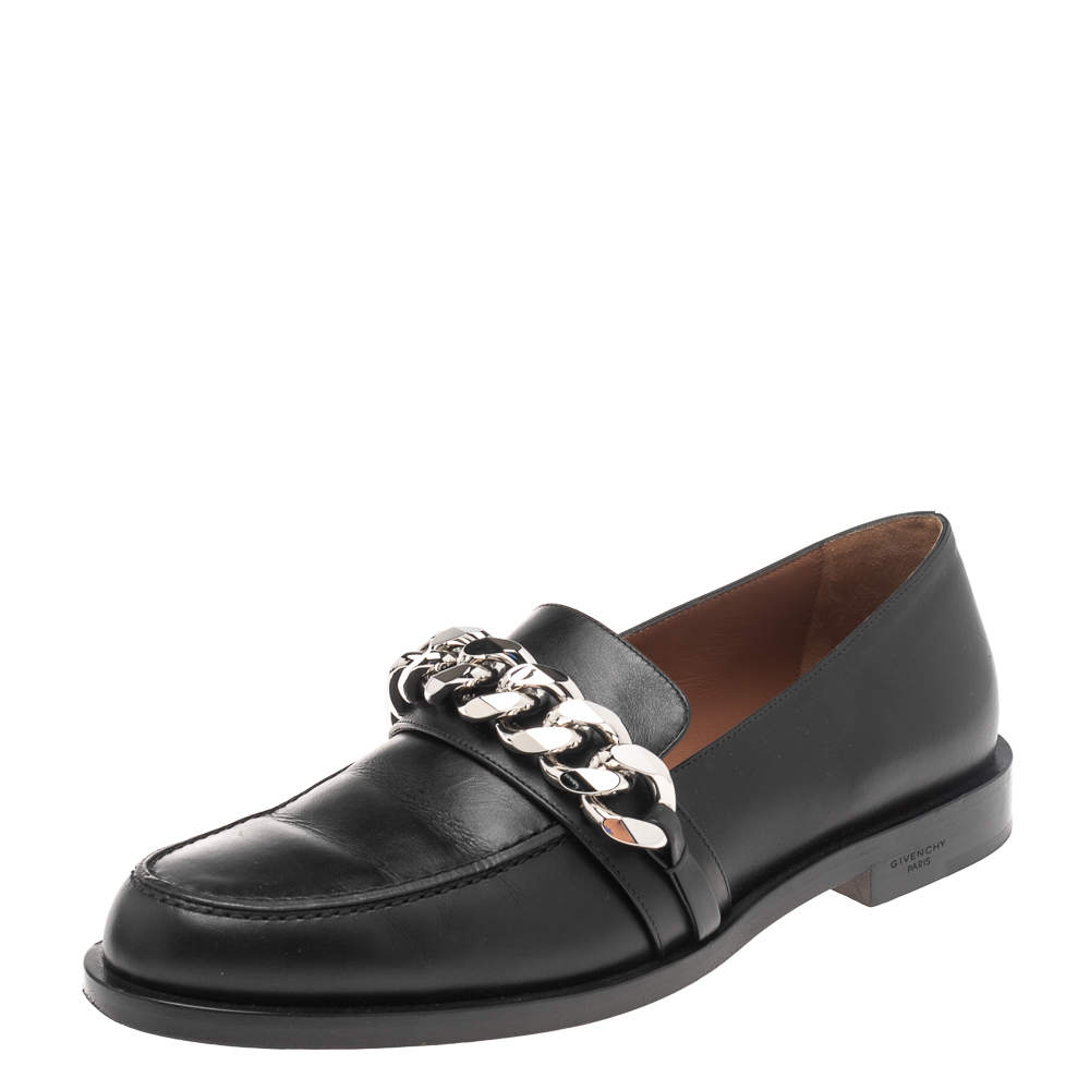 Givenchy Black Leather Chain Link Loafers Size 39