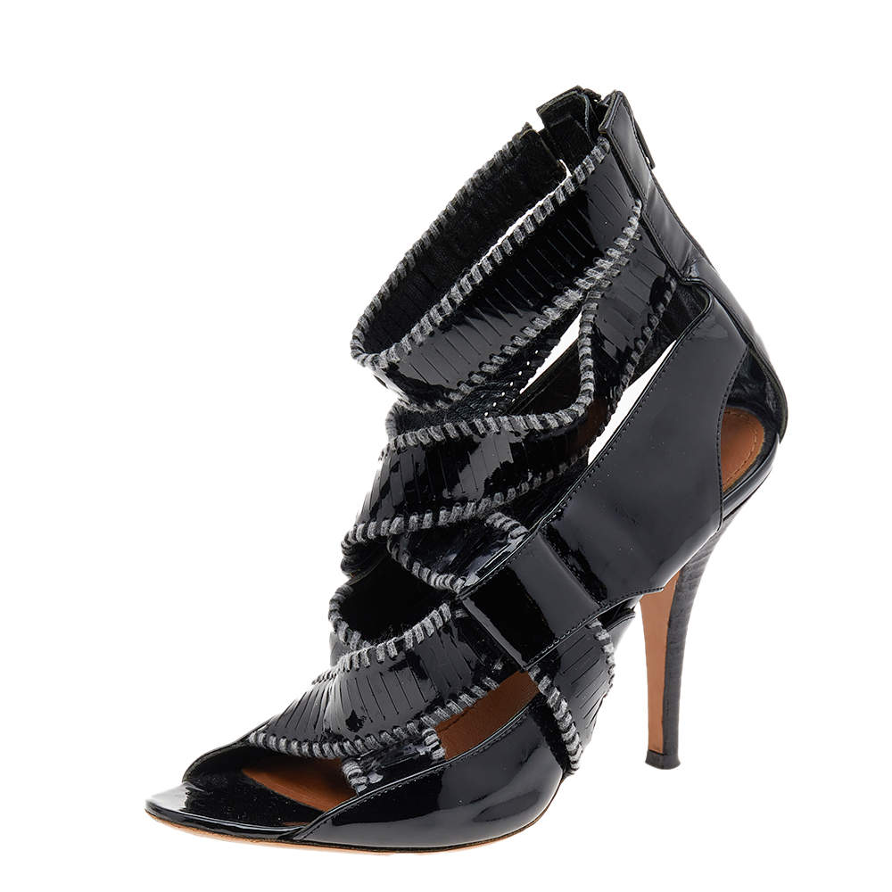 Givenchy Black Patent Leather Ankle Cuff Zipper Sandals Size 37 Givenchy |  TLC