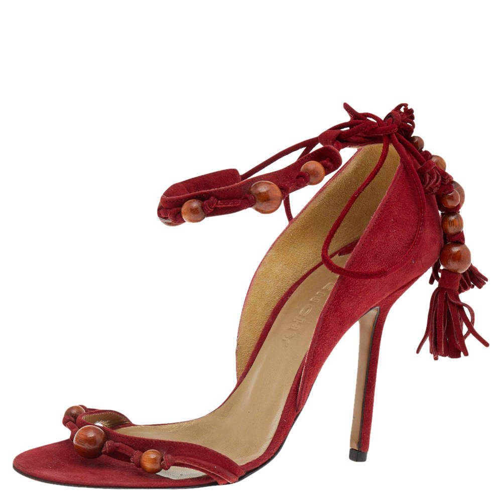 Pre Owned صندل جيفنشي سويدي أحمر رباط علوي مقاس 39