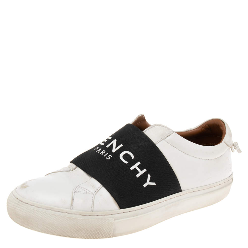 Pre Owned Givenchy White/Black Leather Urban Street Logo Slip-on Sneakers Size 36