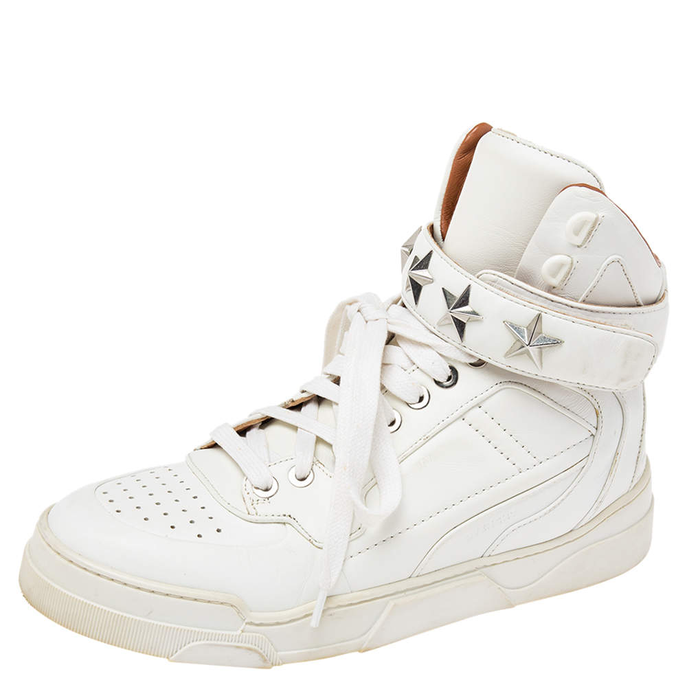 Pre Owned Givenchy White Leather High Top Sneakers Size 36.5