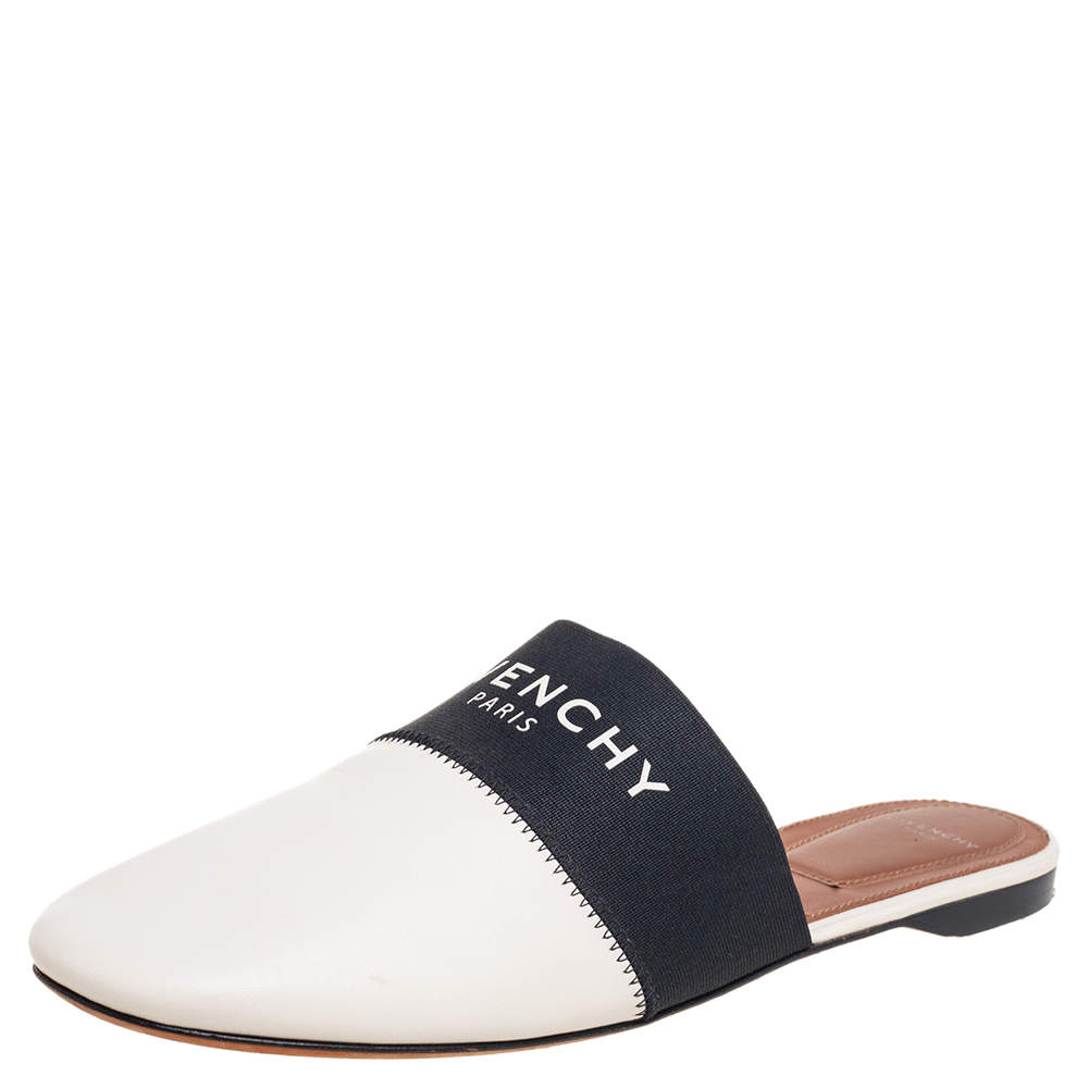 Givenchy Cream Leather Logo Mule Sandals Size 39.5