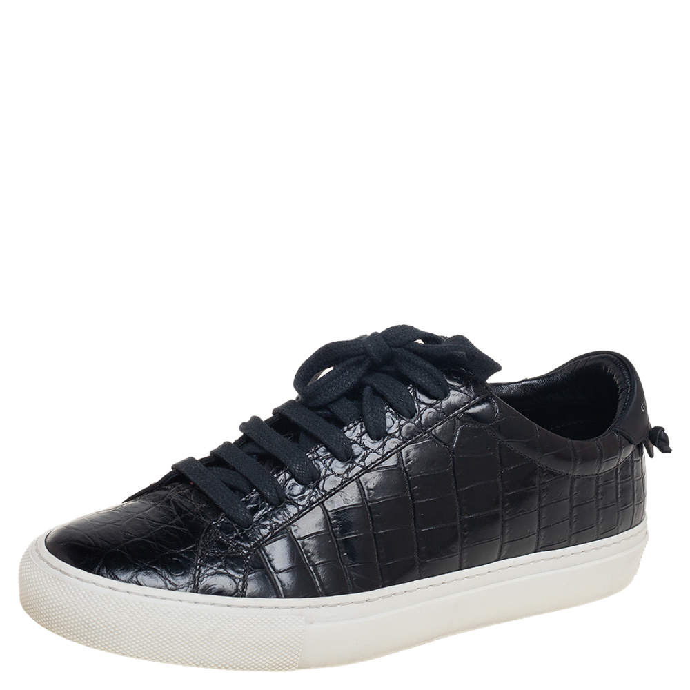 Pre Owned Givenchy Black Croc Embossed Leather Urban Street Sneakers Size 38