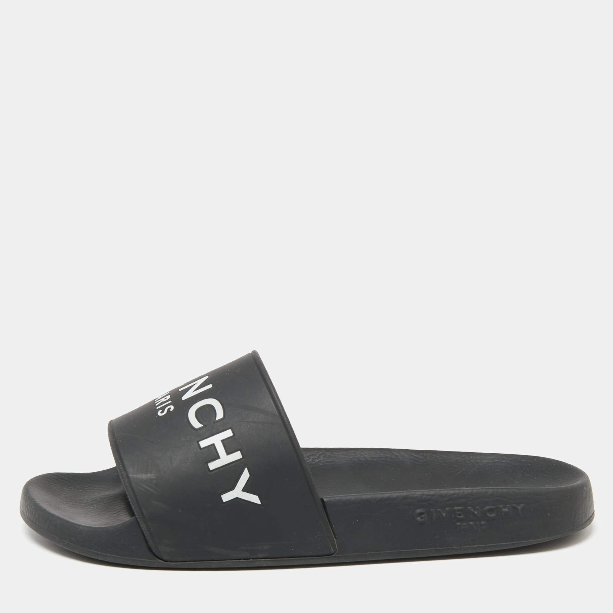 مملوكة مسبقًا Givenchy Black Rubber Logo Pool Slides Size 37