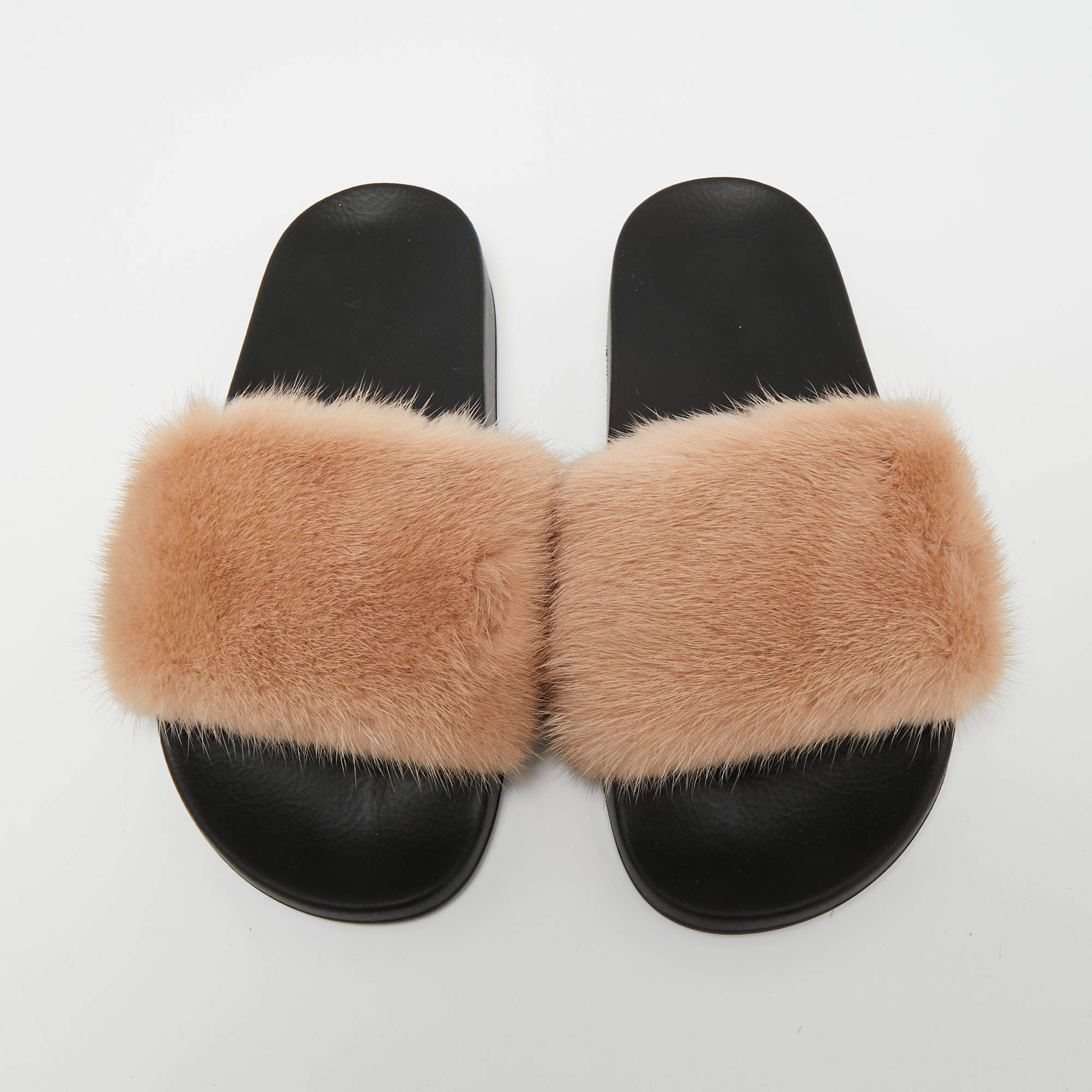 Givenchy Beige Mink Fur Flat Slides Sandals Size 38 Givenchy TLC