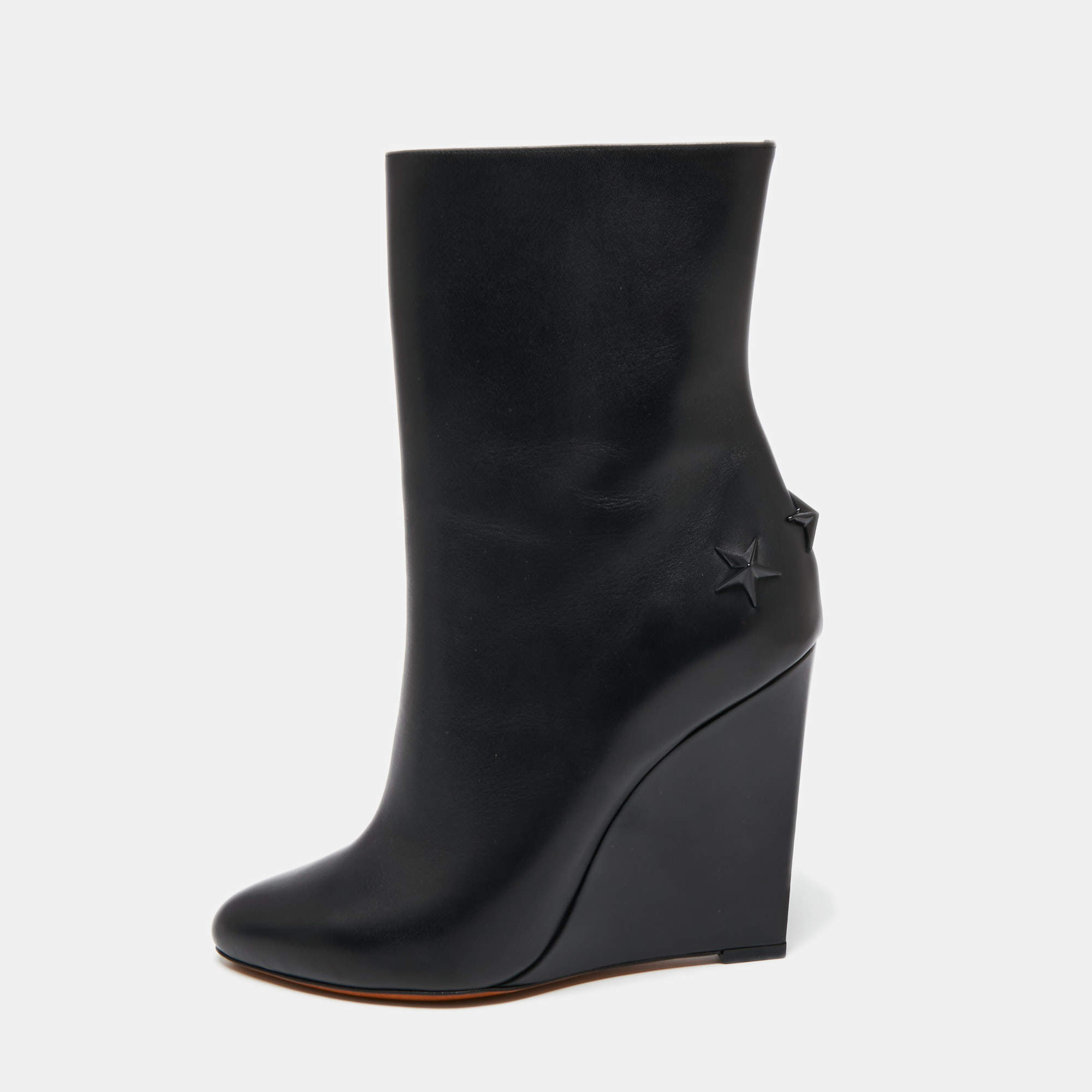 Pre Owned Givenchy Black Leather Wedge Ankle Boots Size 40