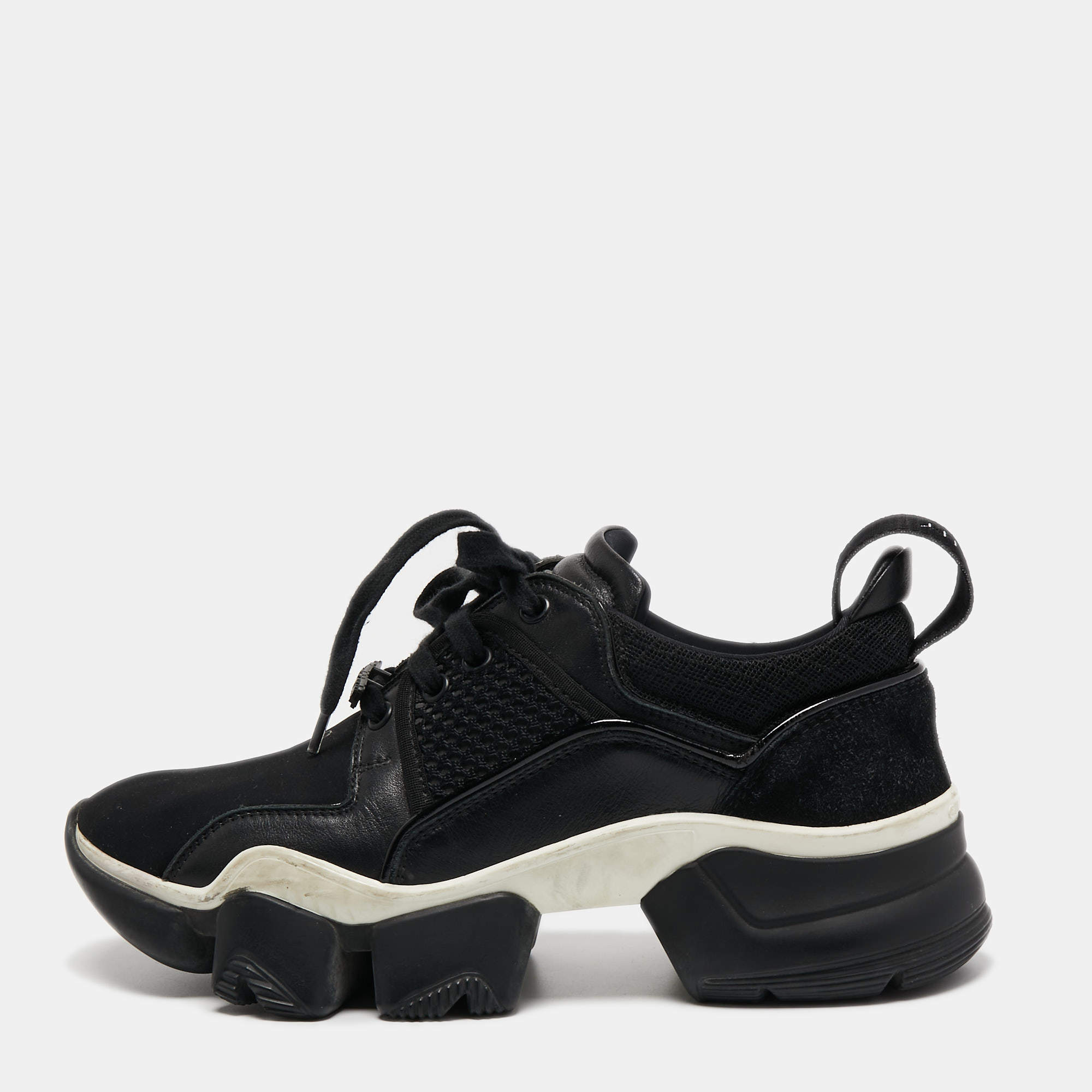 Pre Owned Givenchy Black Leather And Nylon Lace Up Sneakers Size 39