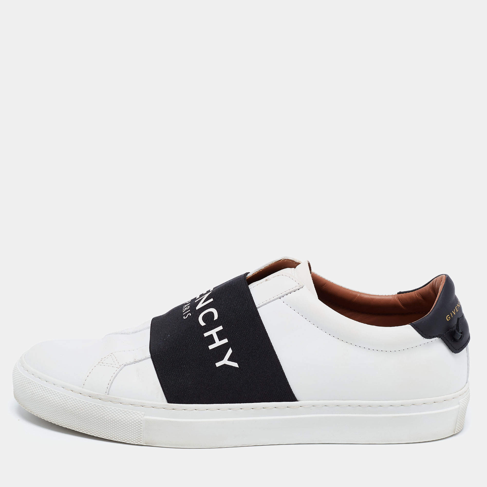 Pre Owned Givenchy White/Black Leather Urban Street Logo Slip On Sneakers Size 40