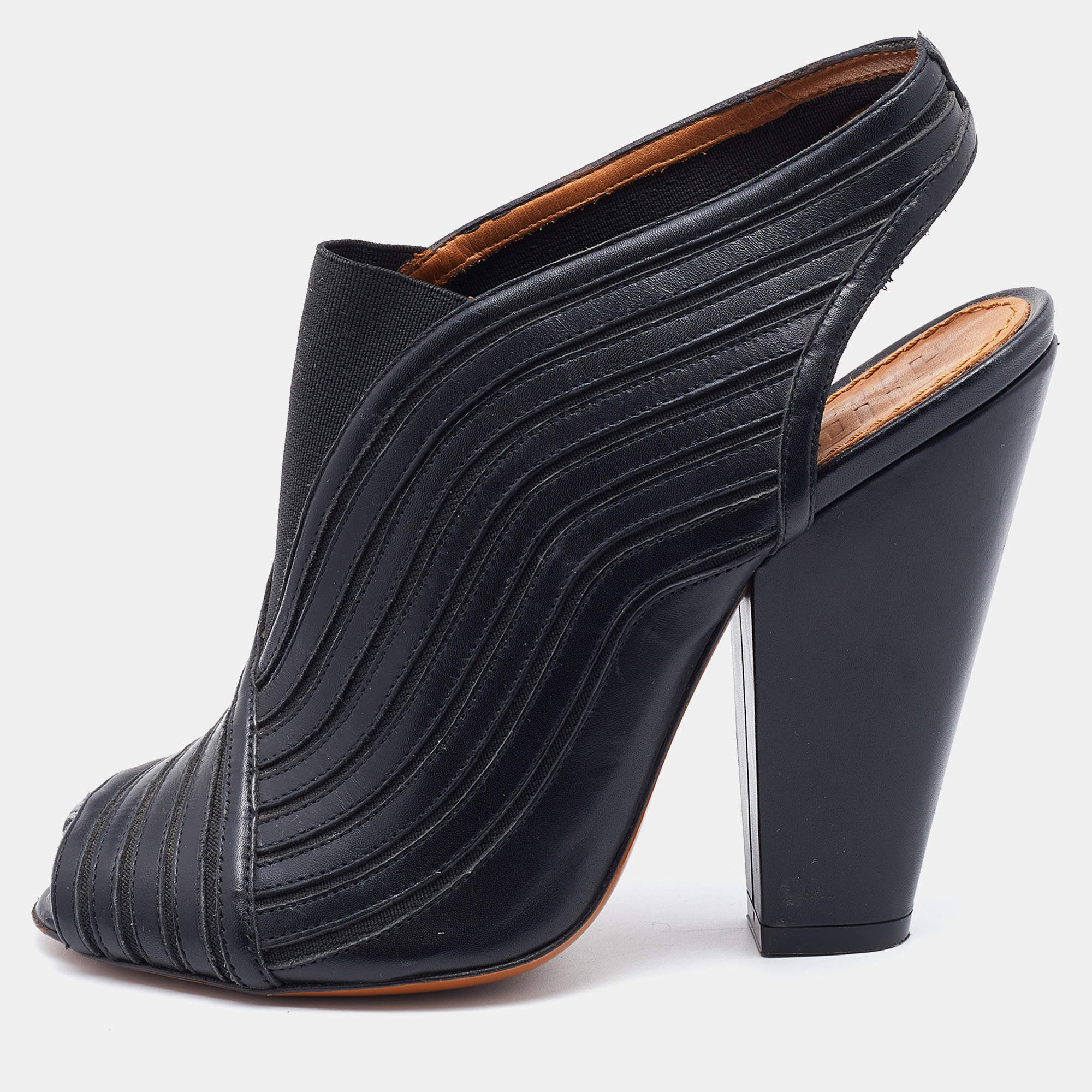 Pre Owned Givenchy Black Leather and Elastic Open Toe Slingback Sandals Size 37