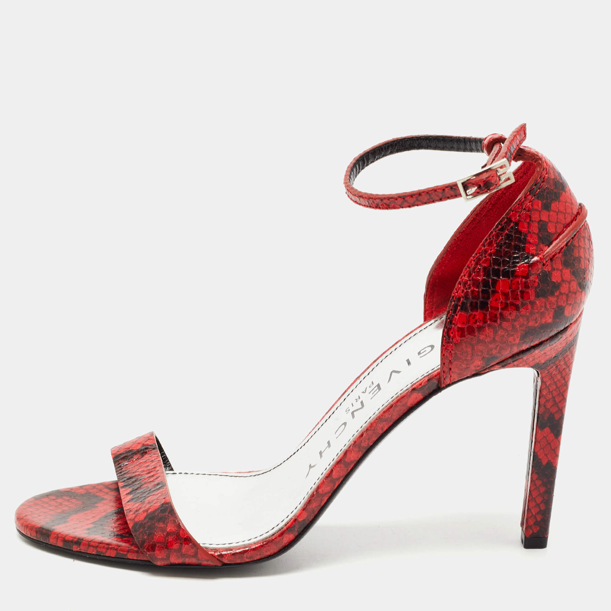 Givenchy Red/Black Python Embossed Leather Ankle Strap Sandals Size 40  Givenchy | TLC