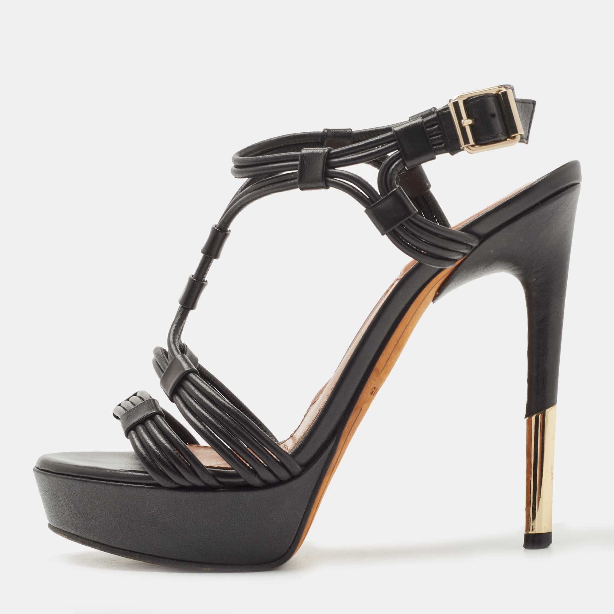 Pre Owned Givenchy Black Leather Ankle Strap Sandals Size 37