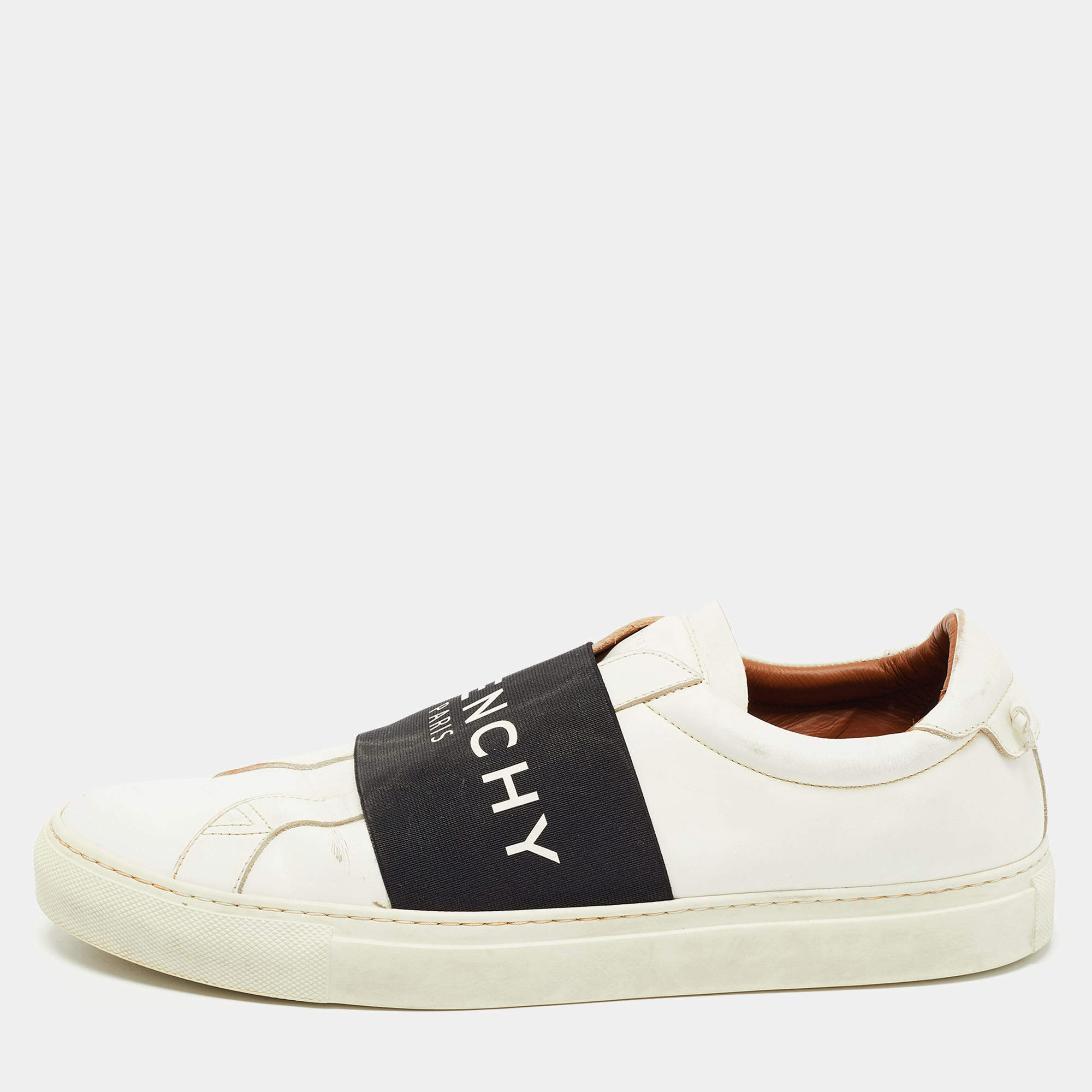 Givenchy White/Black Leather Urban Street Logo Slip On Sneakers Size 44