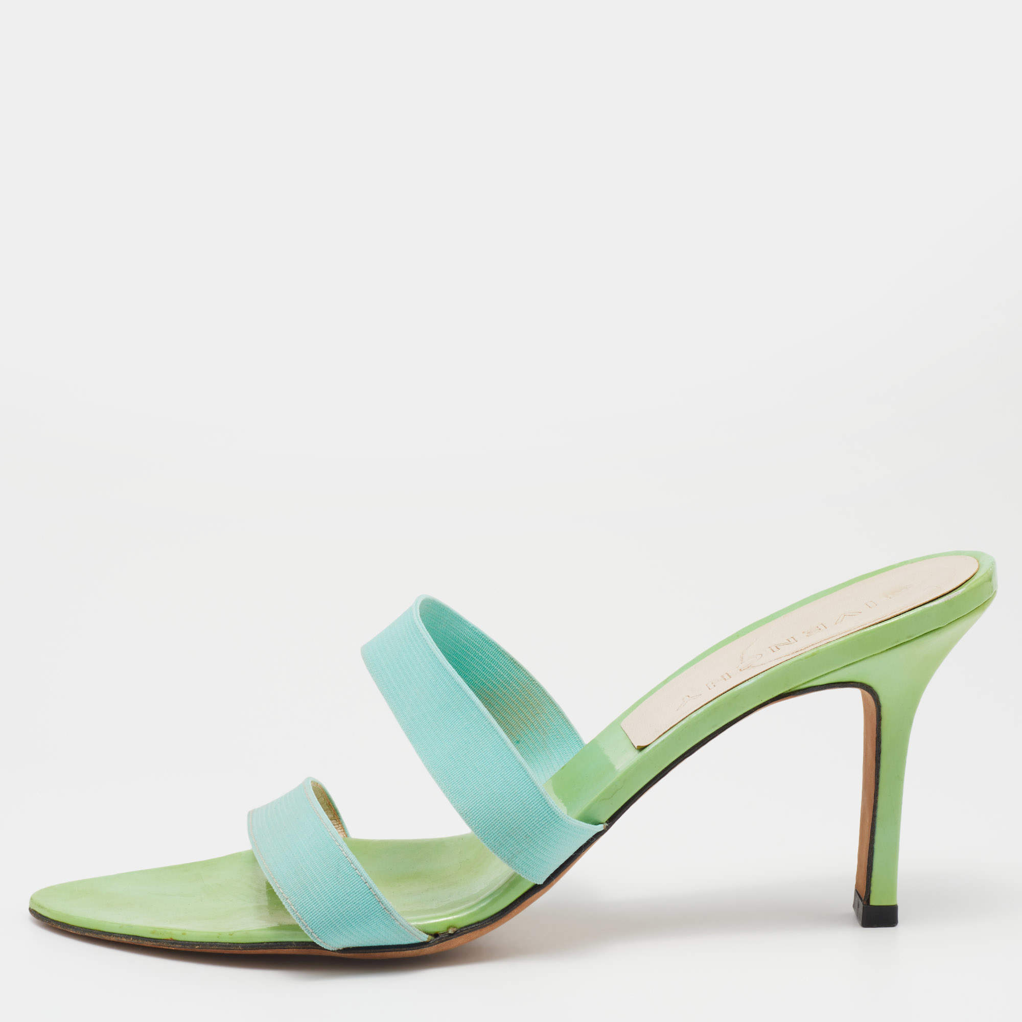 Givenchy Green/Blue Patent/Elastic Slide Sandals Size 39