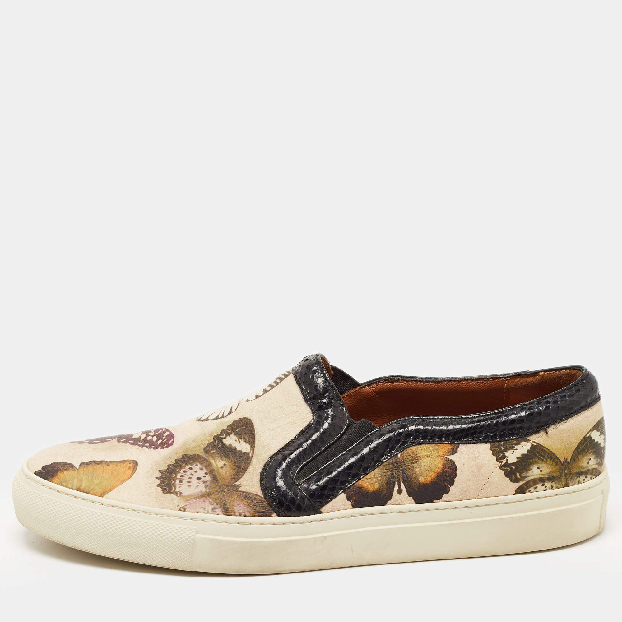 Givenchy Multicolor Butterfly Print Snakeskin Leather Slip On Sneakers Size 39.5
