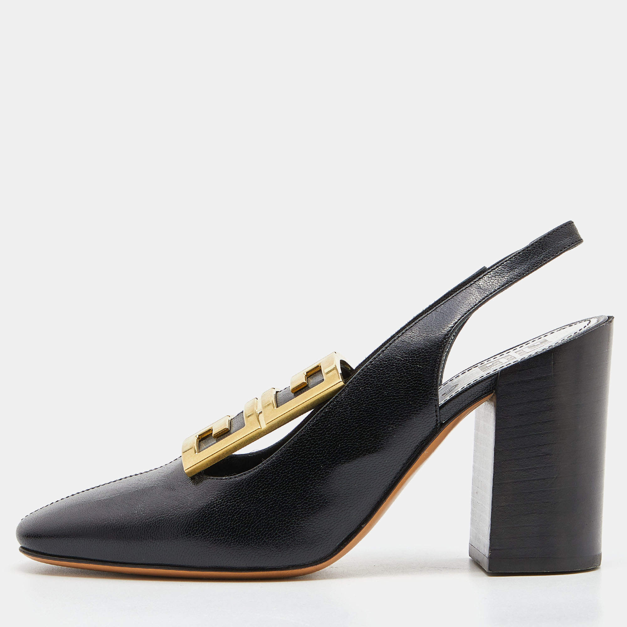 Pre Owned Givenchy Black Leather Buckle Slingback Pumps Size 36