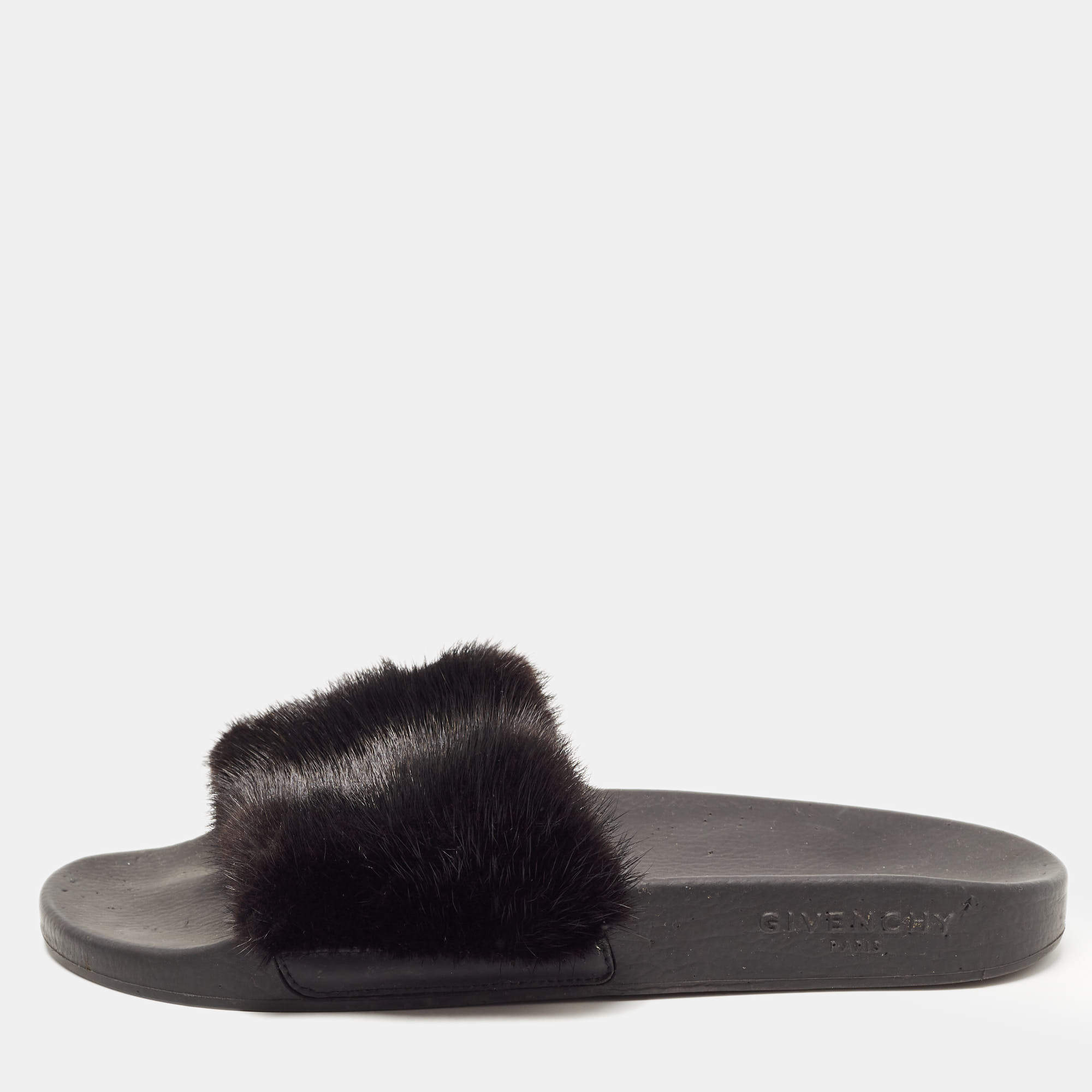 Givenchy Mink Fur Slides in Black
