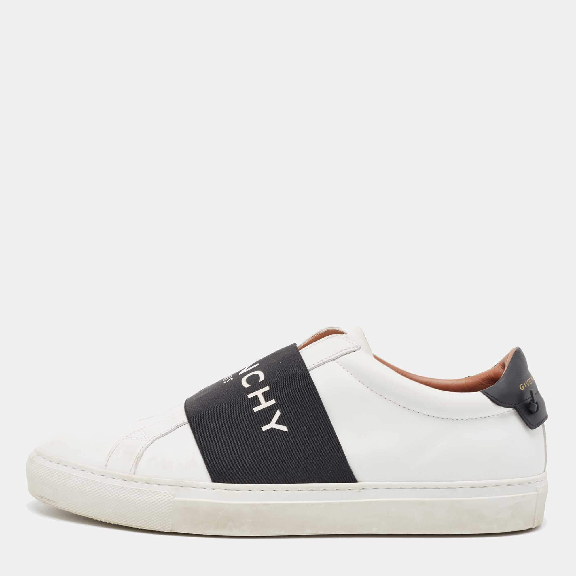 Pre Owned Givenchy White/Black Leather Urban Street Logo Slip On Sneakers Size 41