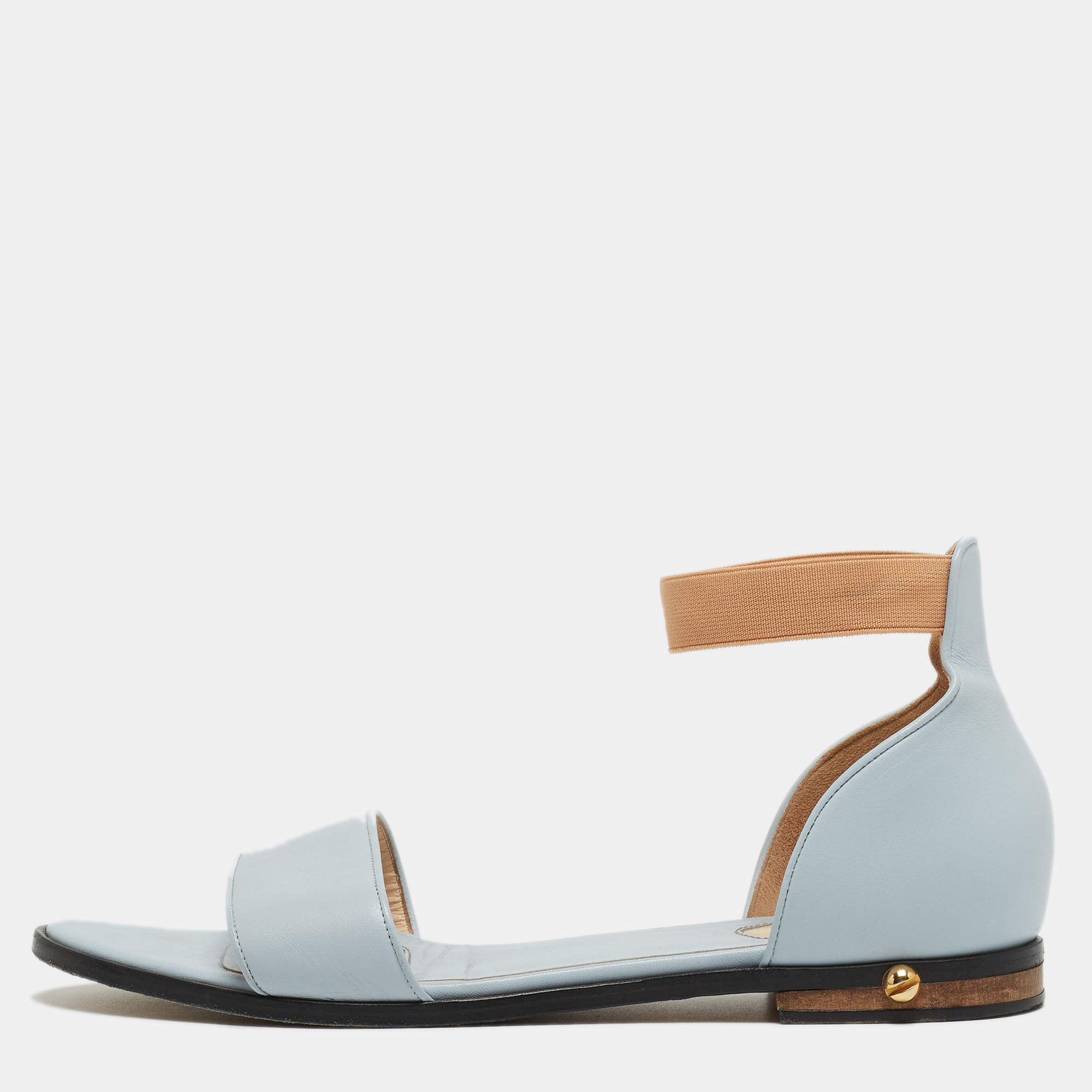 Givenchy Light Blue Leather and Elastic Ankle-Strap Flat Sandals Size 40