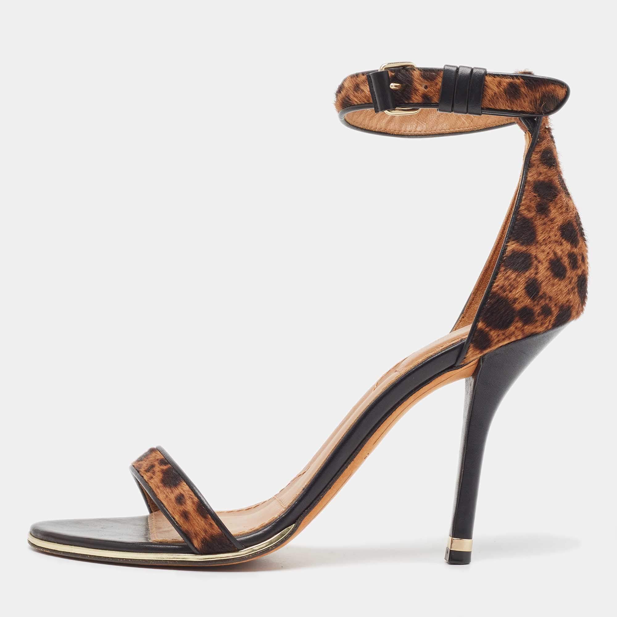 Pre Owned Givenchy Two Tone Animal Print Calf Hair Nadia Sandals Size 39