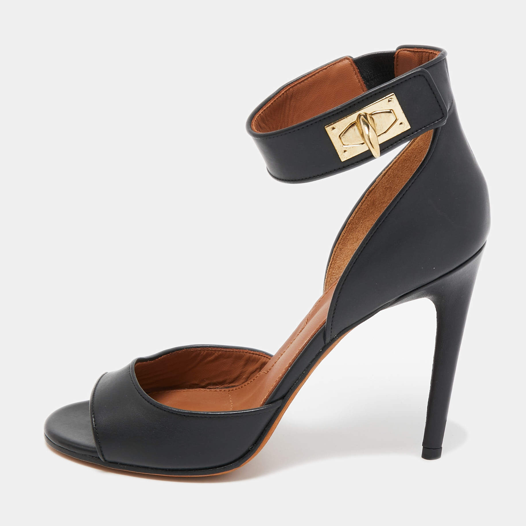 Givenchy Black Leather Shark Lock Sandals Size 38.5