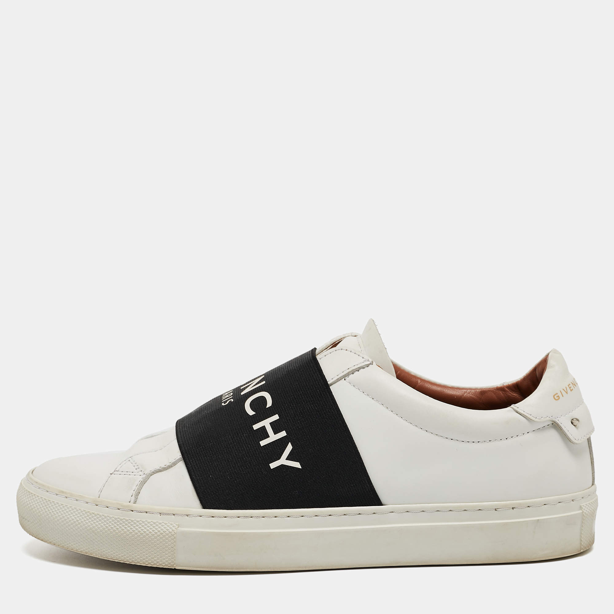 Pre Owned Givenchy White/Black Leather and Elastic Logo Sneakers Size 37