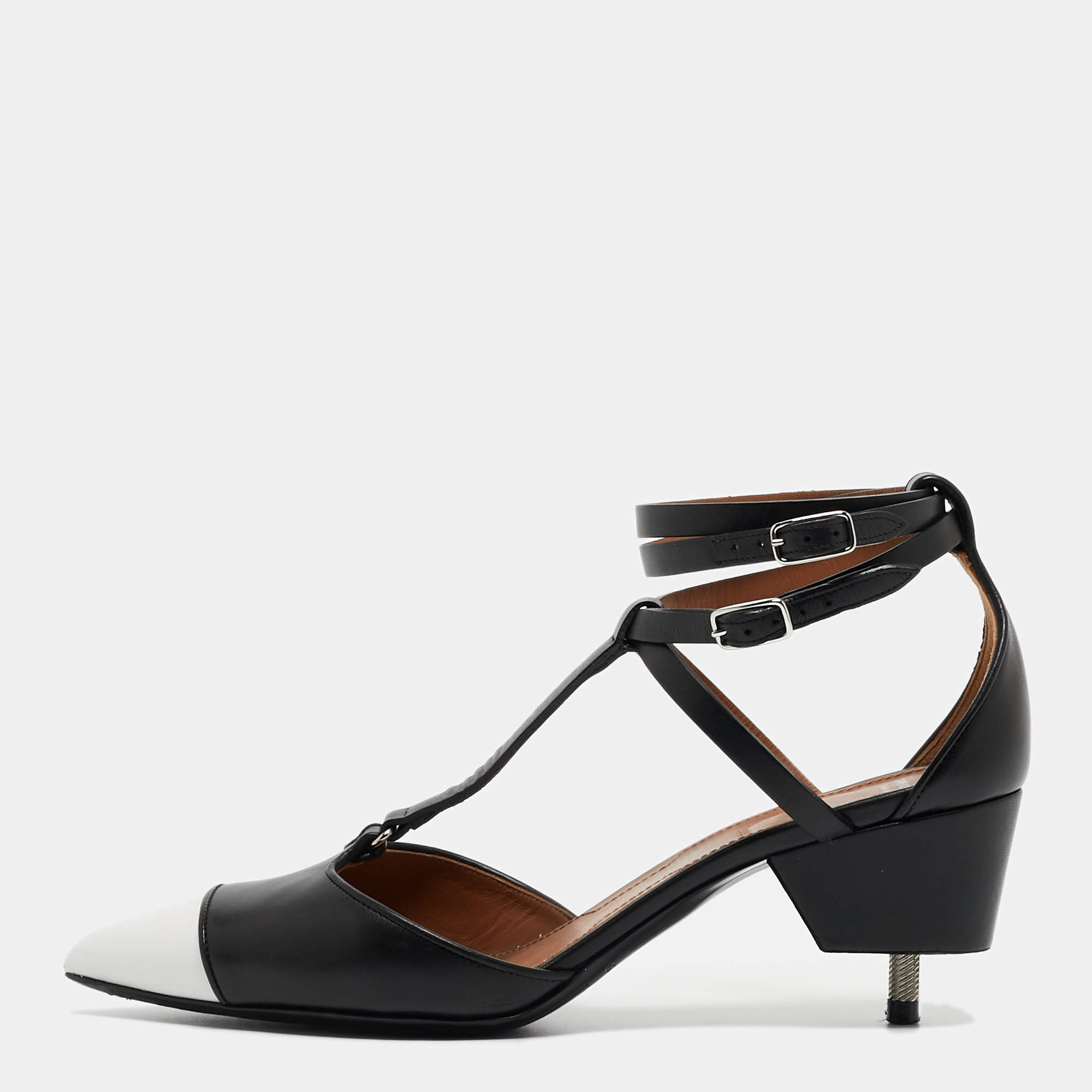 Givenchy Black/White Leather Pointed Toe Ankle Wrap Pumps Size 37