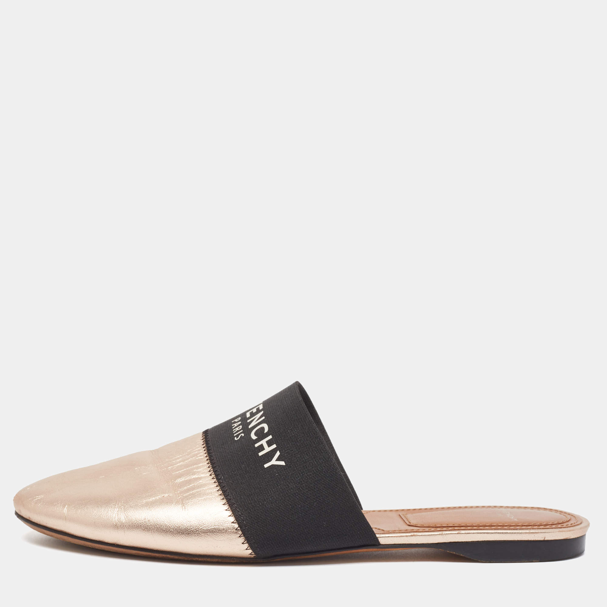 مملوكة مسبقًا Givenchy Metallic Rose Gold Leather Bedford Flat Mules Size 38