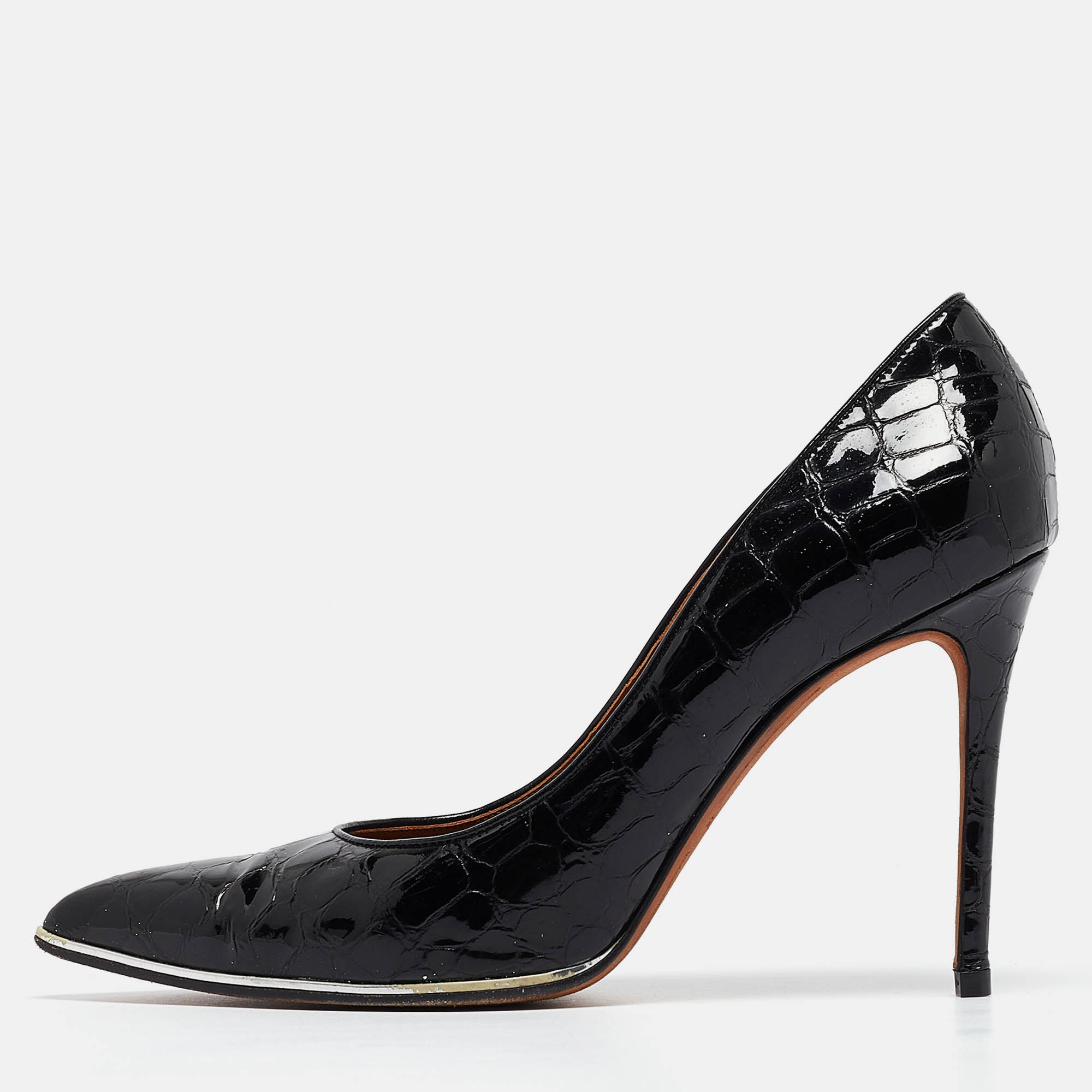 Givenchy Black Croc Embossed Patent Leather Pointed Toe Pumps Size 41