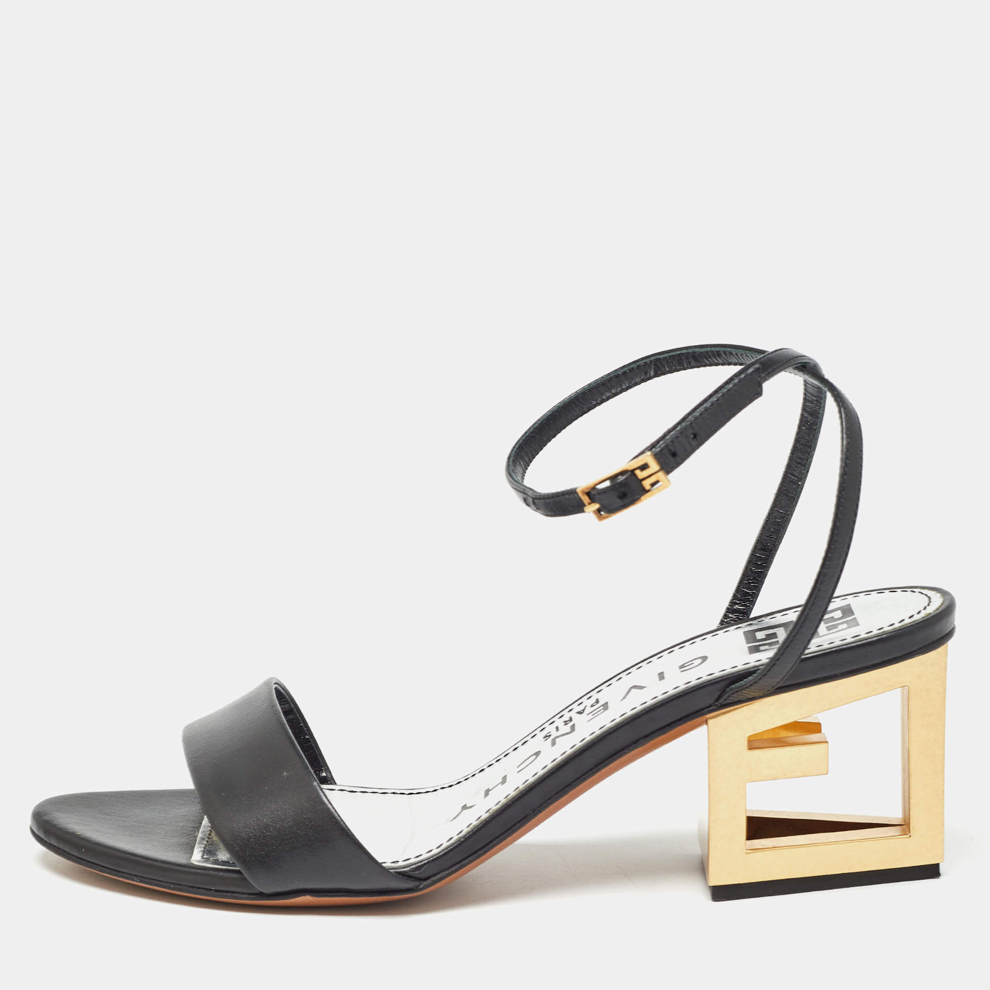 Pre Owned Givenchy Black Leather Ankle Strap Sandals Size 37