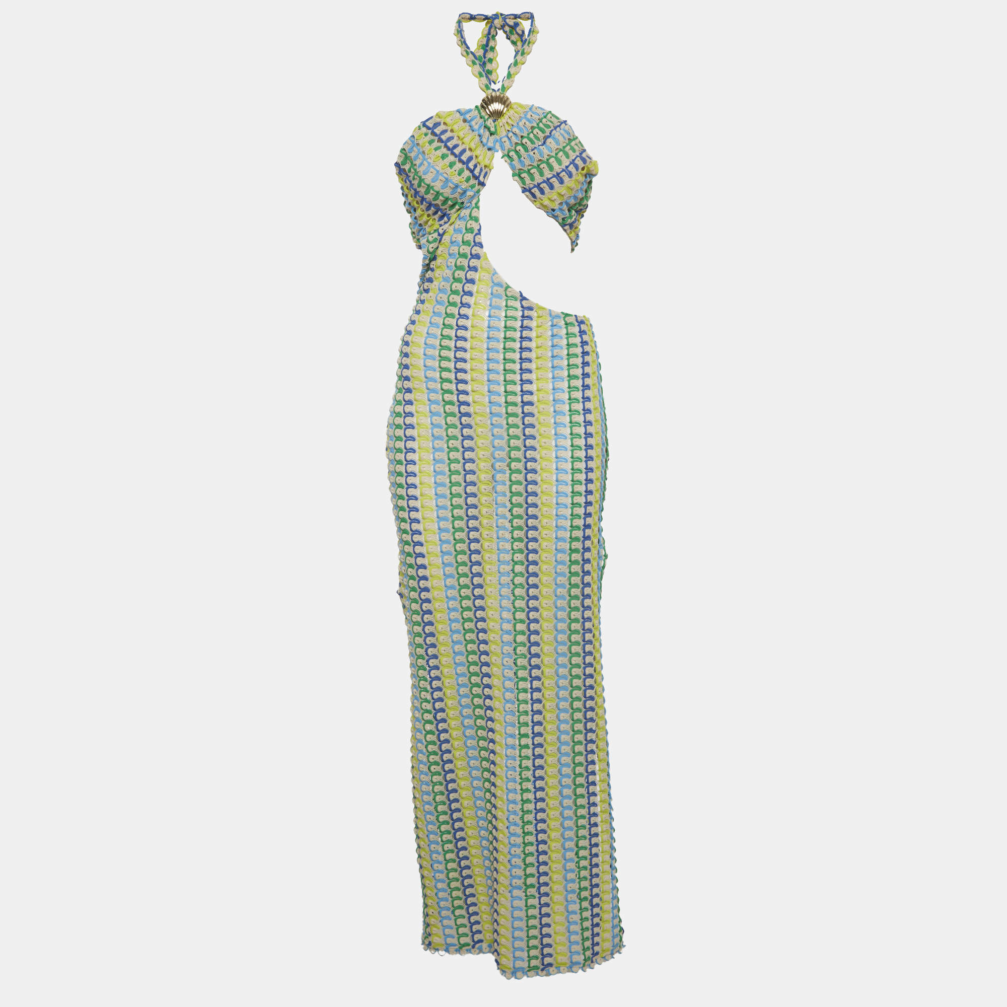 Pre Owned Gizem Parcali Multicolour Crochet Knit Tie Up Dress M