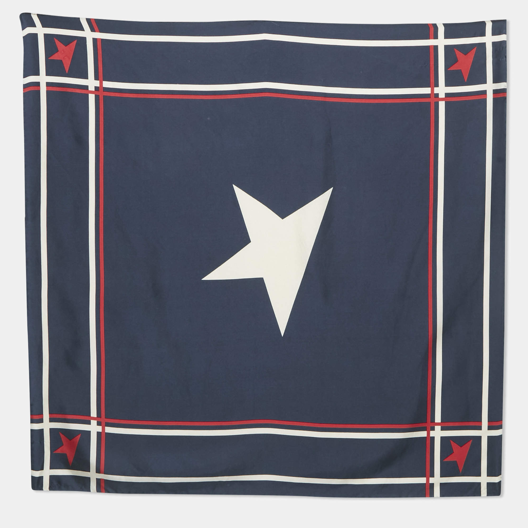 Pre Owned Golden Goose Navy Blue Star Print Silk Scarf