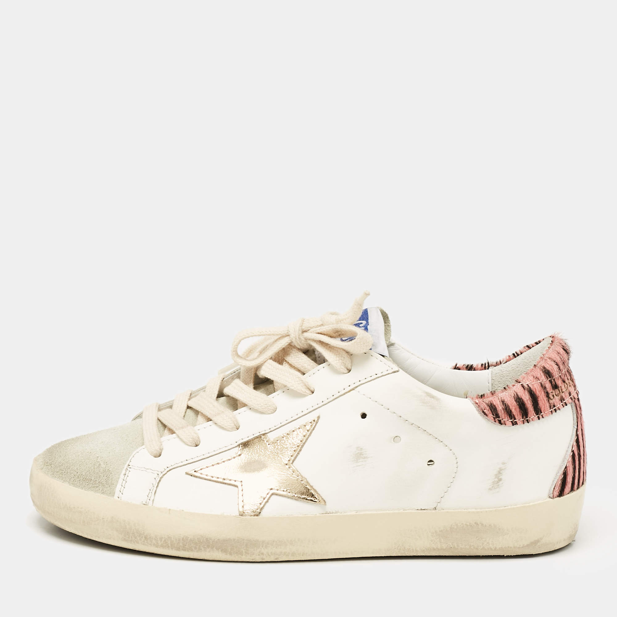 Golden Goose White Leather and Suede Super Star Sneakers Size 36