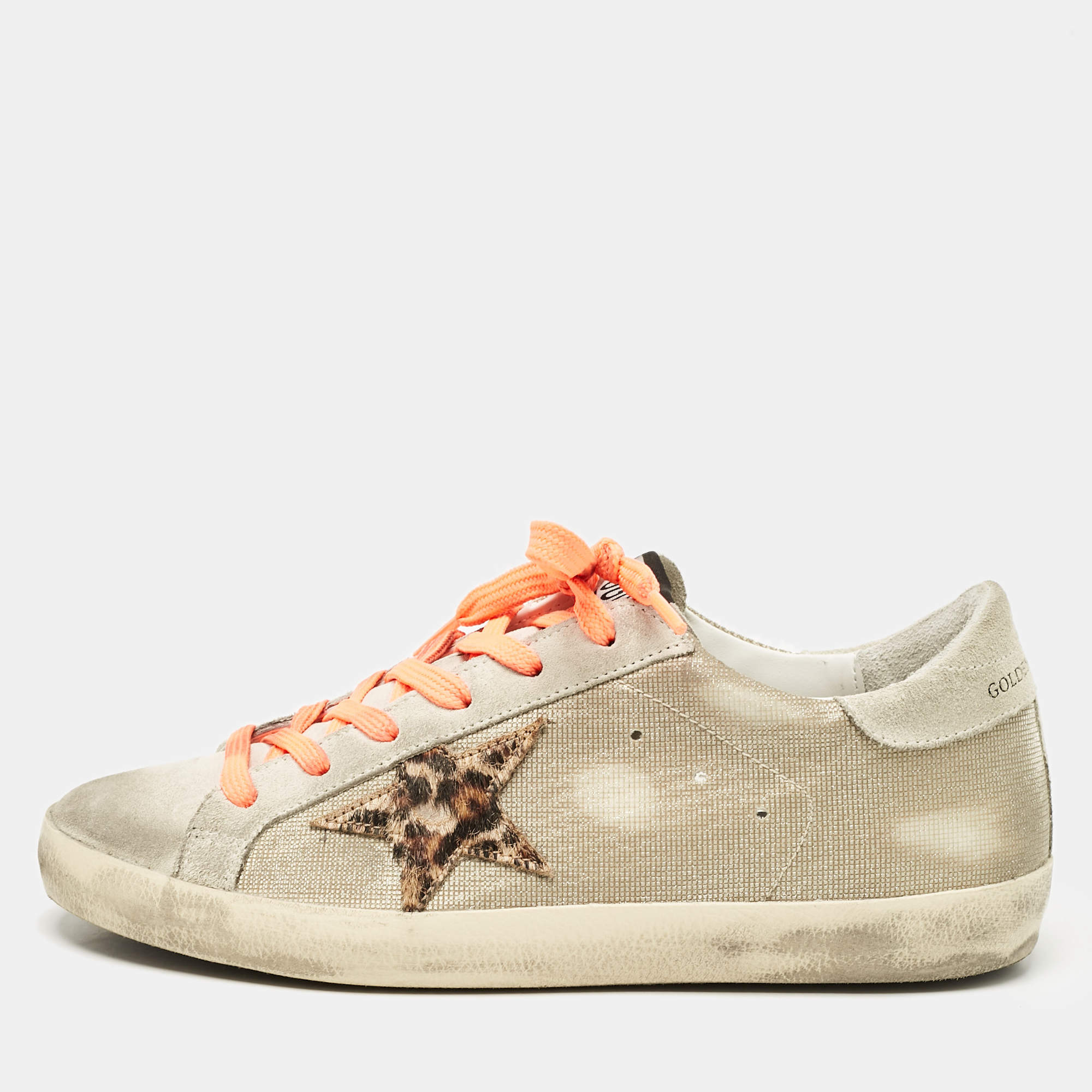 Golden Goose Beige Mesh and Suede Super Star Sneakers Size 38