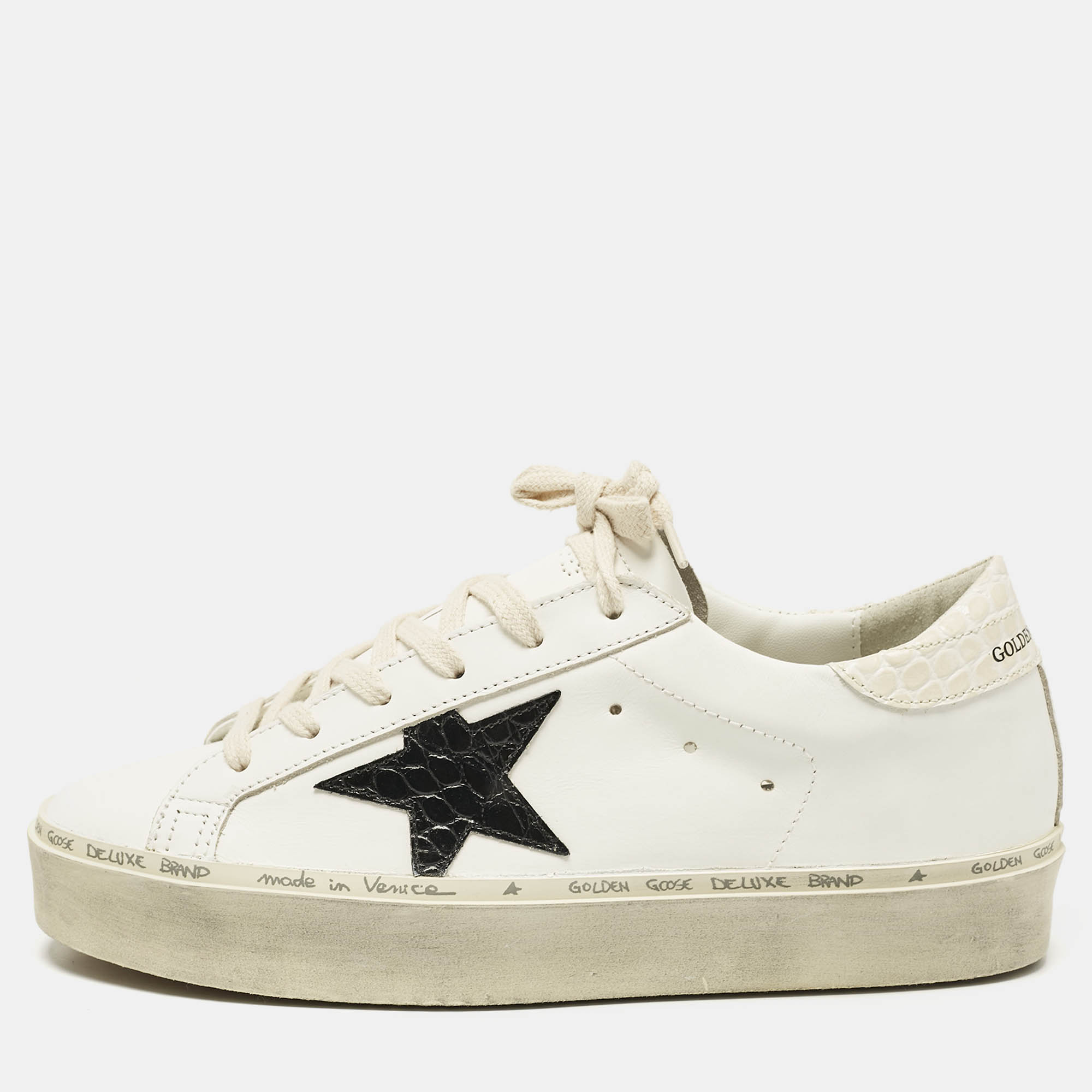 Pre Owned Golden Goose White/Black Leather Hi Star Sneakers Size 38