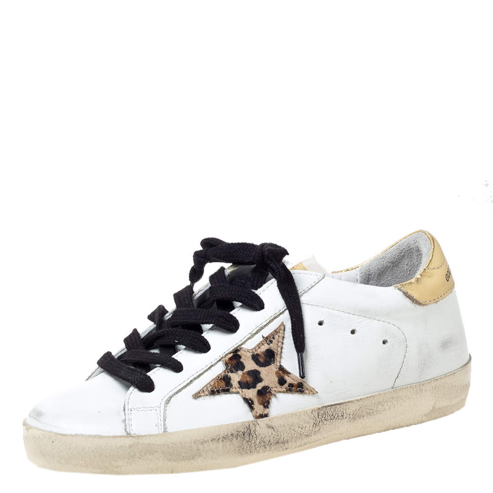 Golden Goose Deluxe Brand White Leather Gold Metallic Tab Leopard Star ...