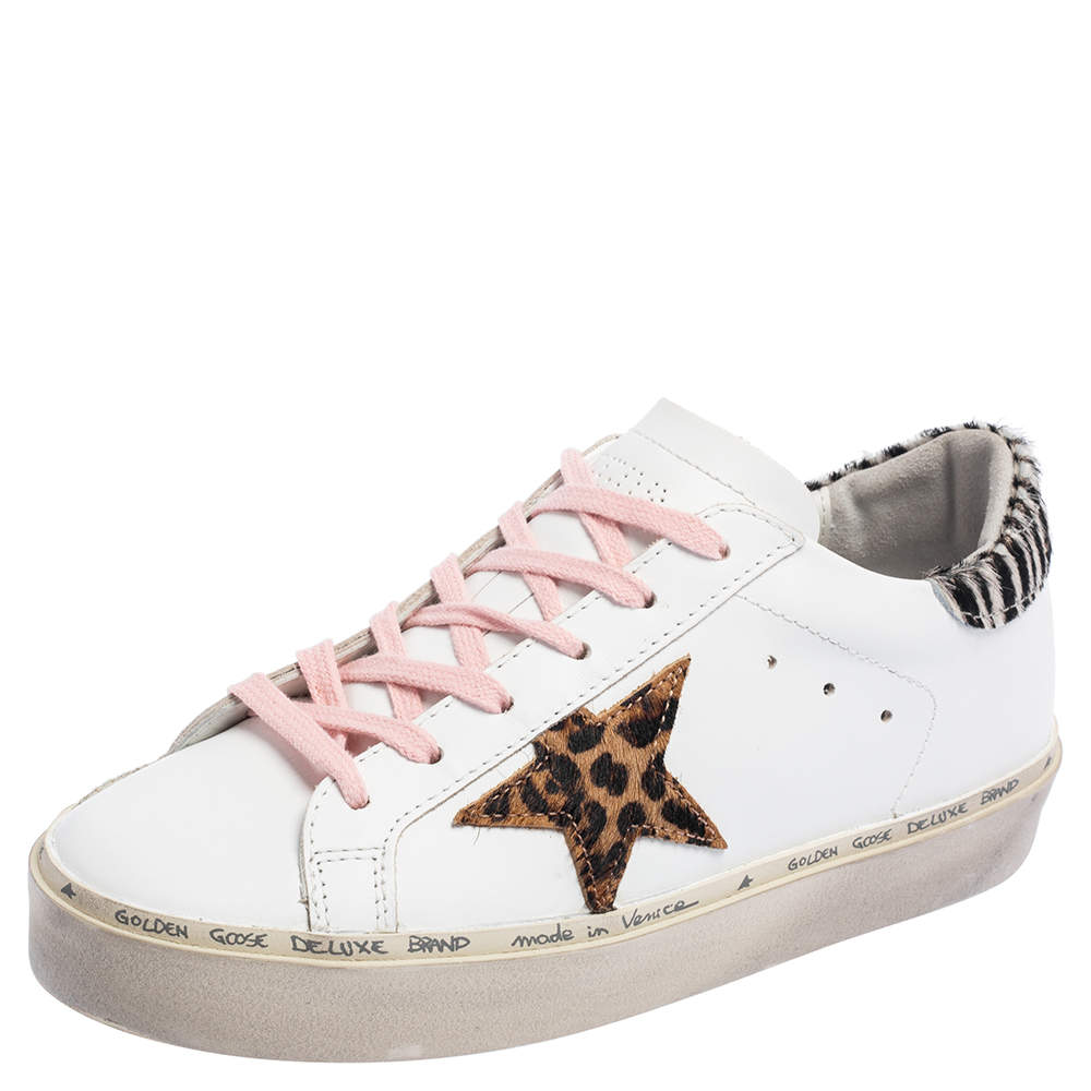 Pre Owned Golden Goose White Leather Hi Star Horsy Heel Low Top Sneakers Size 36