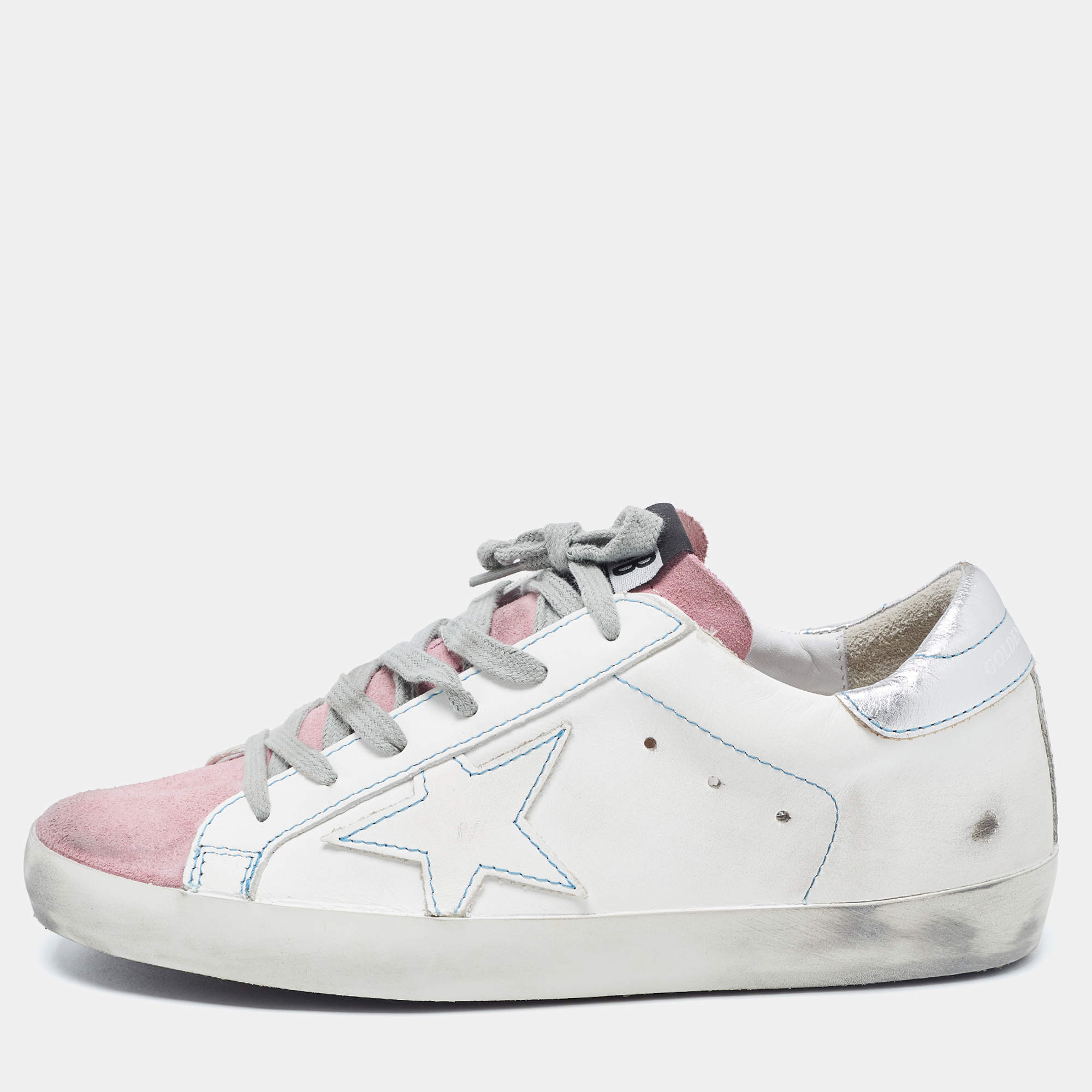 Pre Owned Golden Goose Tricolor Suede and Leather Superstar Sneakers Size 37