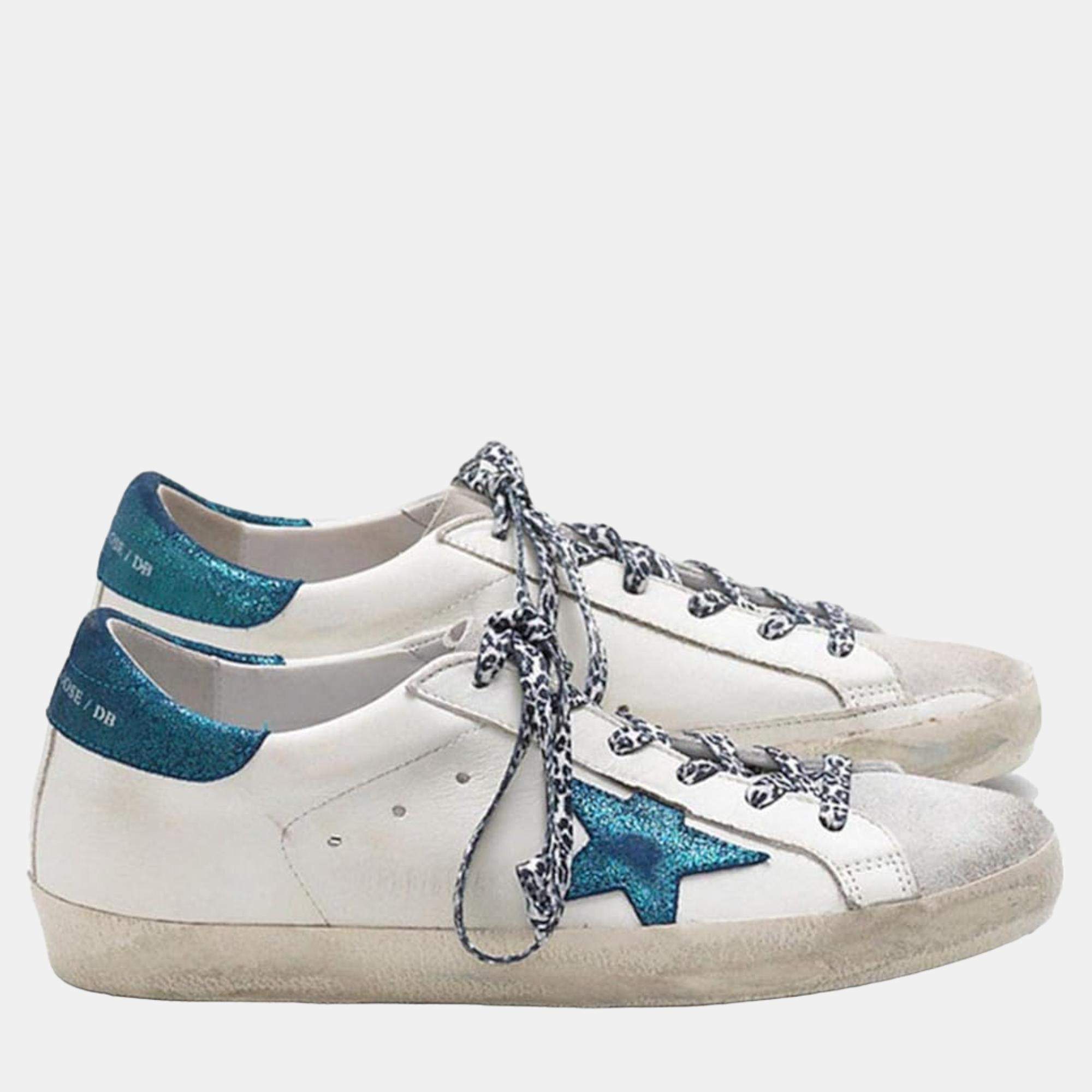 Golden Goose Blue Leather Trainers EU 38