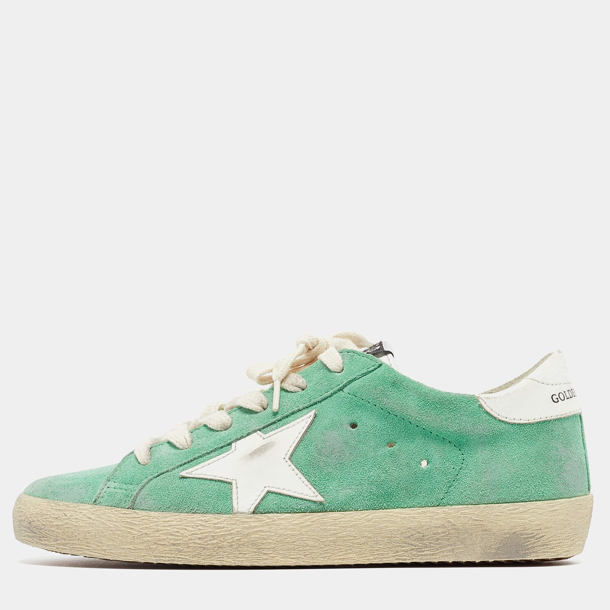 Pre Owned Golden Goose Green Suede Superstar Sneakers Size 36