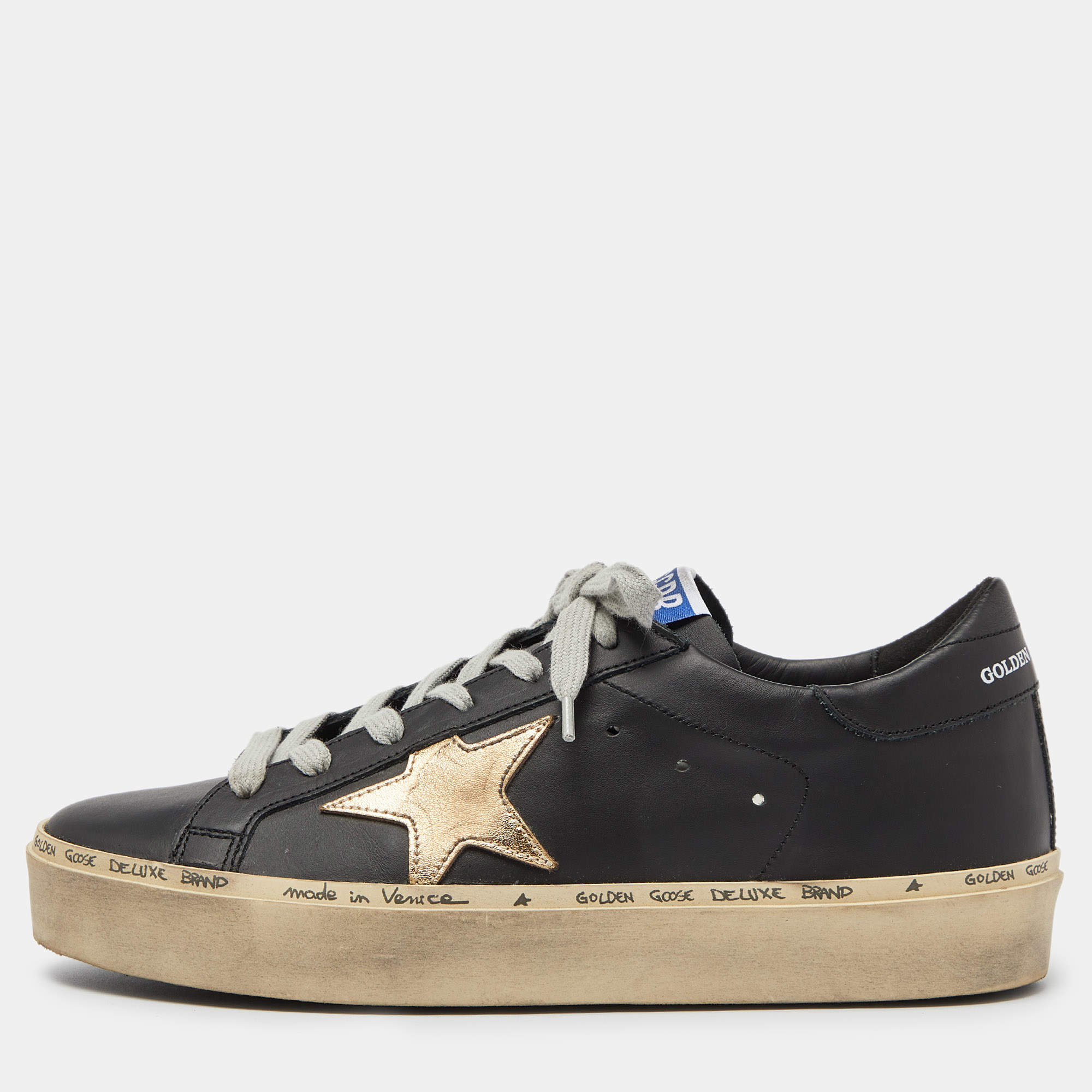 Golden Goose Black Leather Hi Star Low Top Sneakers Size 39