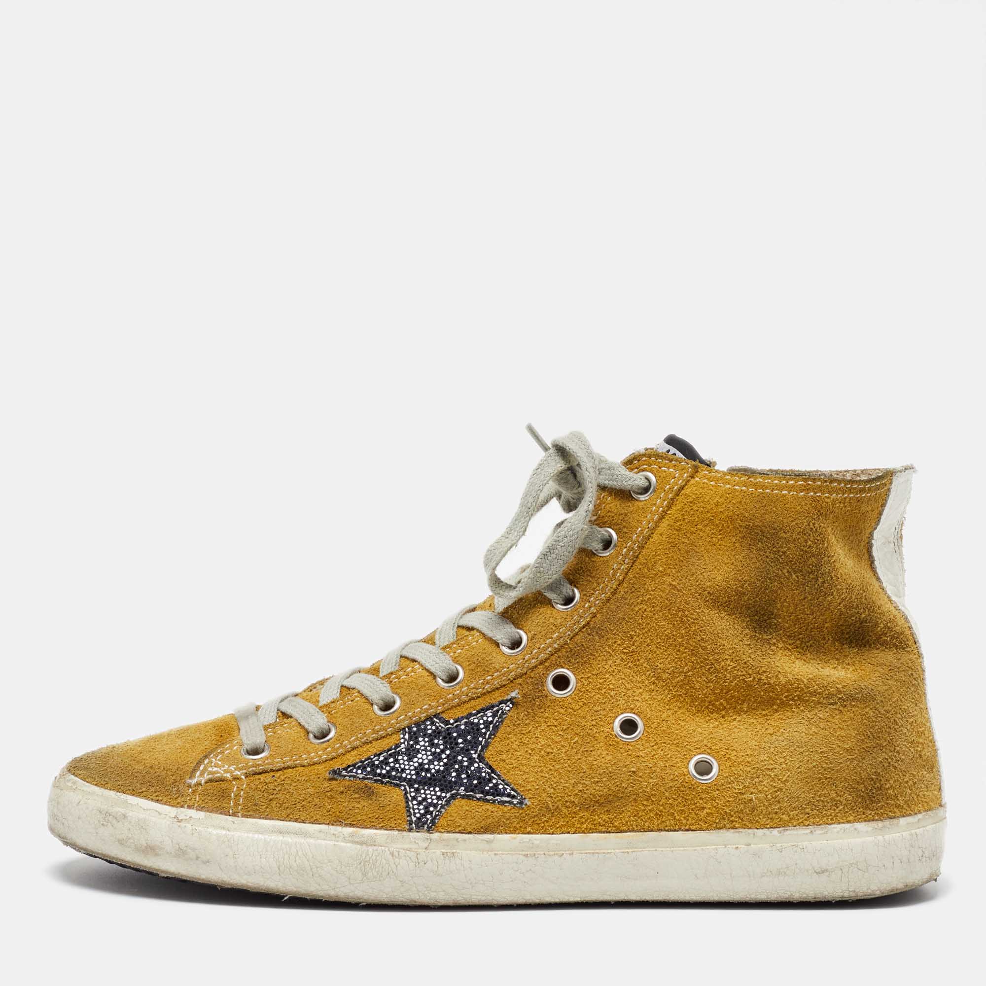 Pre Owned Golden Goose Yellow Suede Francy High Top Sneakers Size 40