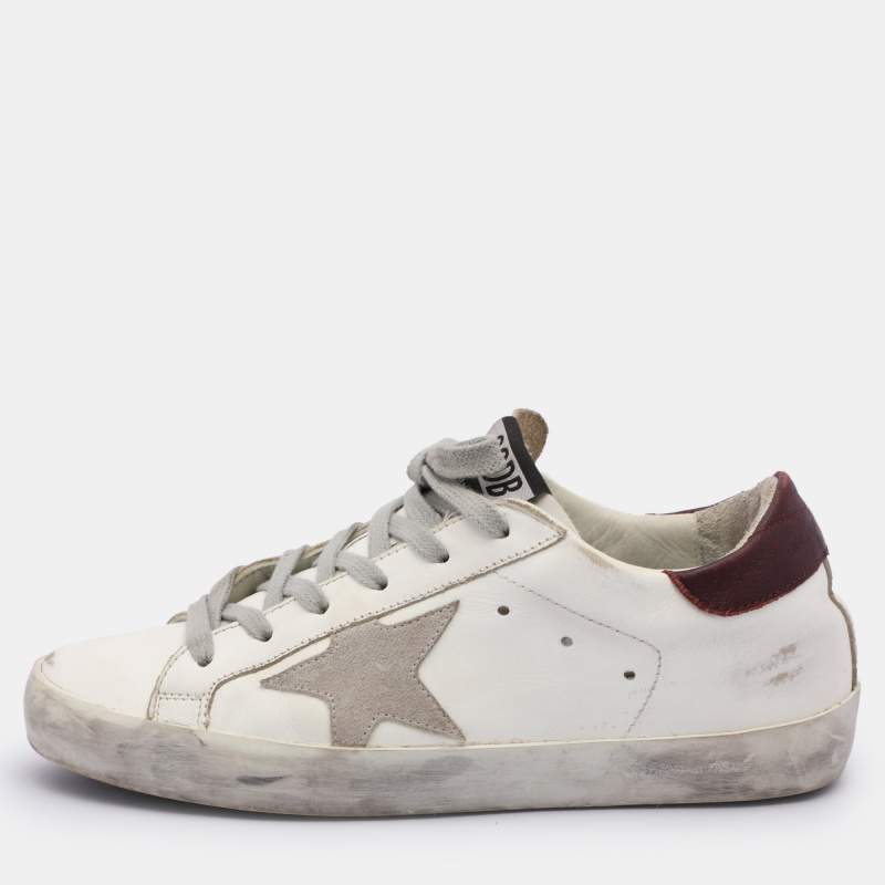 Golden Goose White Leather and Suede Super Star Low Top Sneakers 35